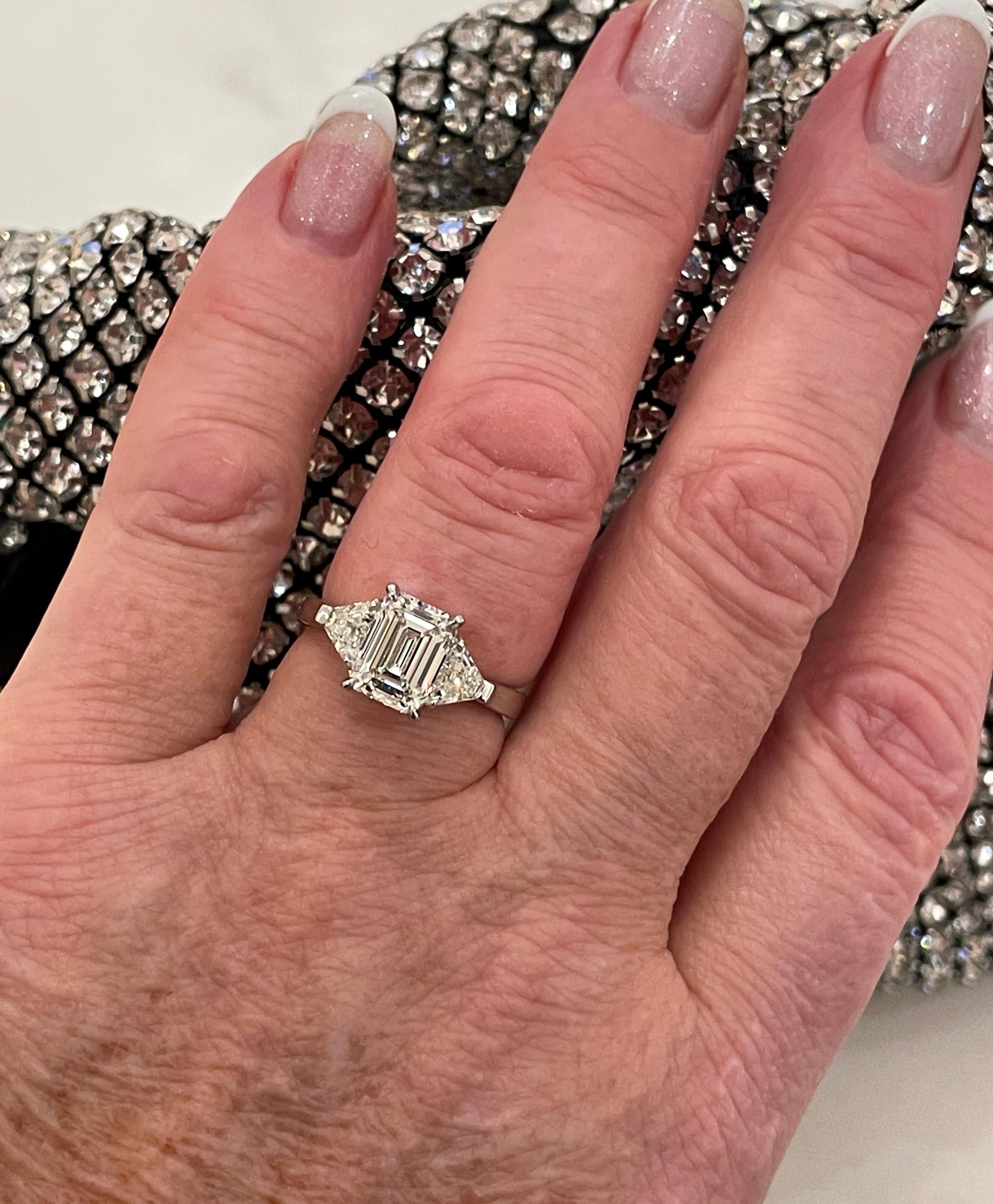 Timeless I VS2 GIA 2.62ct Emerald Cut Diamond 3 Stone Engagement