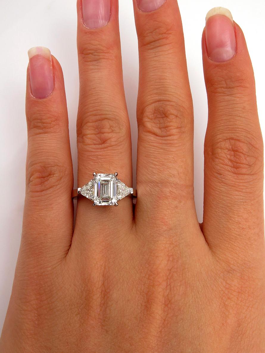 Timeless I VS2 GIA 2.62ct Emerald Cut Diamond 3 Stone Engagement Platinum Ring 1