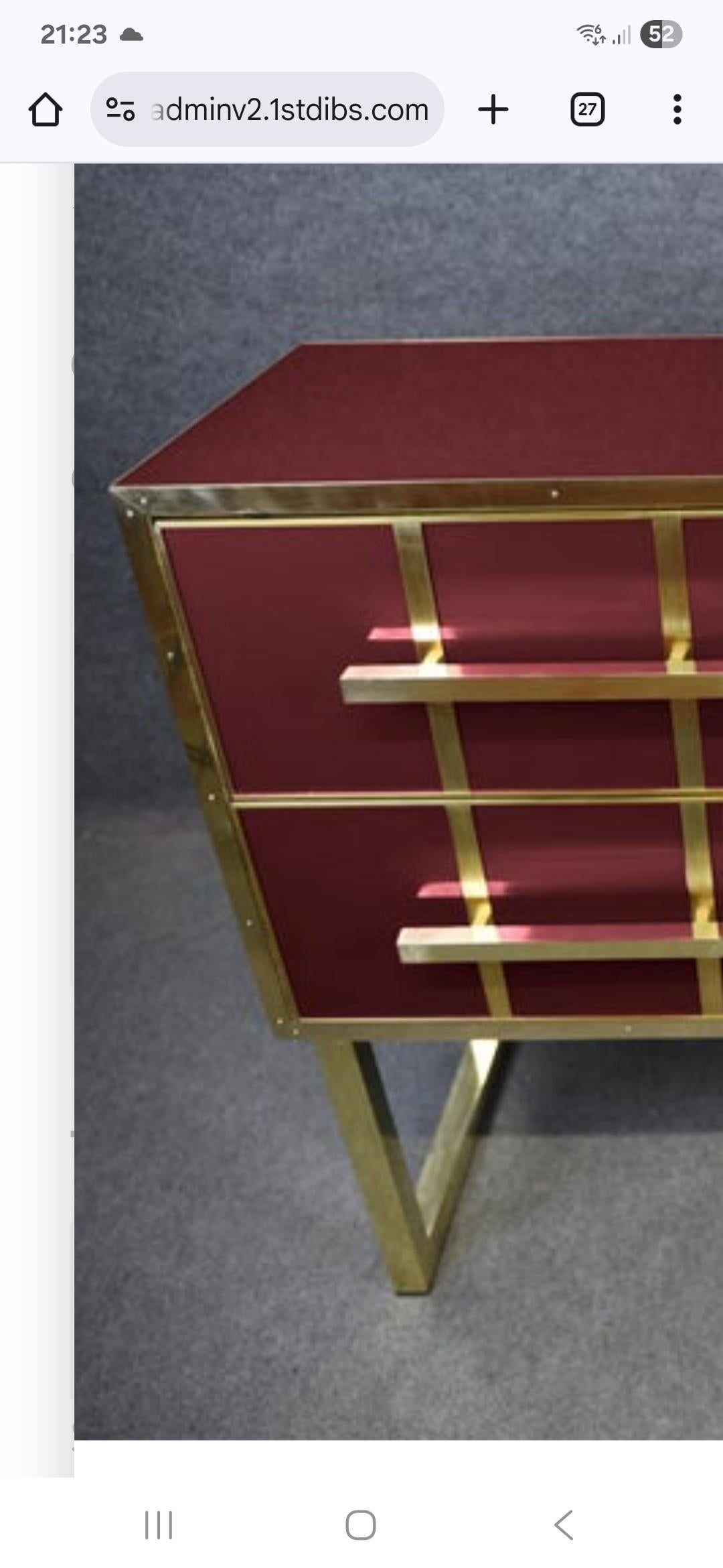 Periodo contemporaneo Timeless Italian Elegance: Chest of Drawers with Red Murano Glass and Brass Trim in vendita