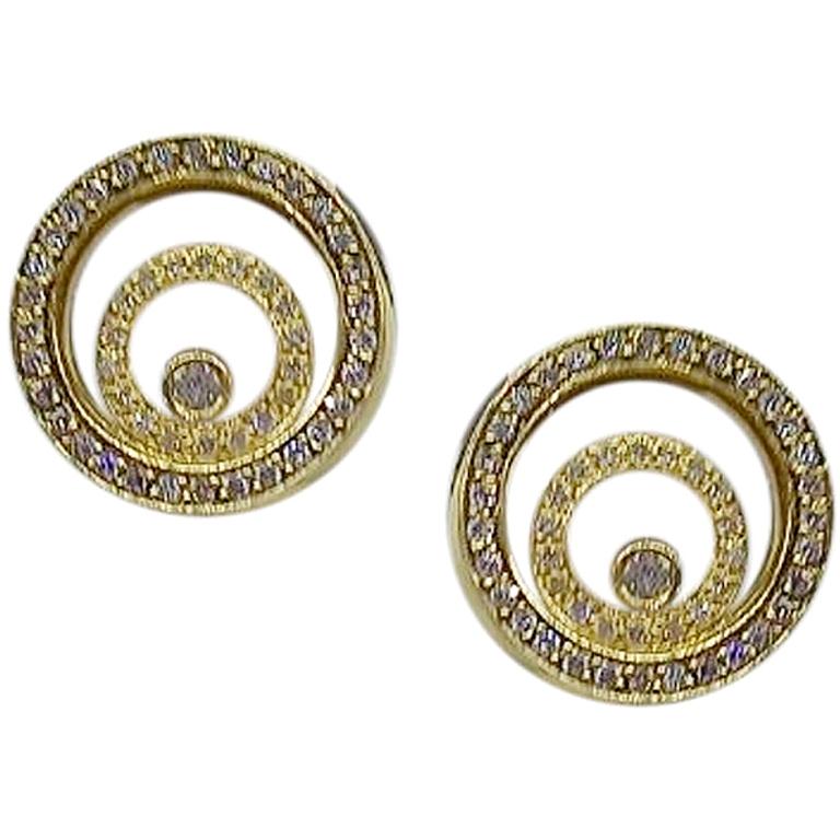 Timeless Jewellery Fashion White Diamond Yellow Gold 18 Karat Spiral Earrings For Sale