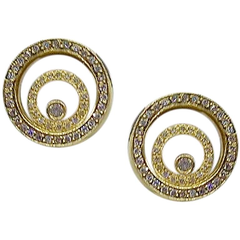 Timeless Jewellery Fashion White Diamond Yellow Gold 18 Karat Spiral Earrings