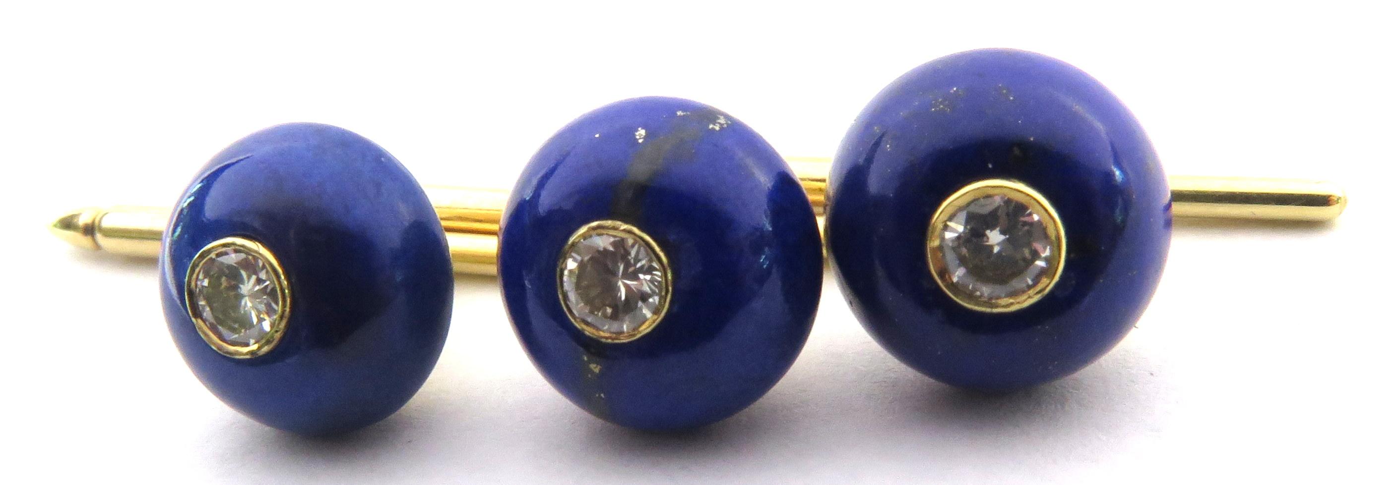 Timeless Julius Cohen Lapis Diamond 18 Karat Gold Cufflinks and Stud Set For Sale 6