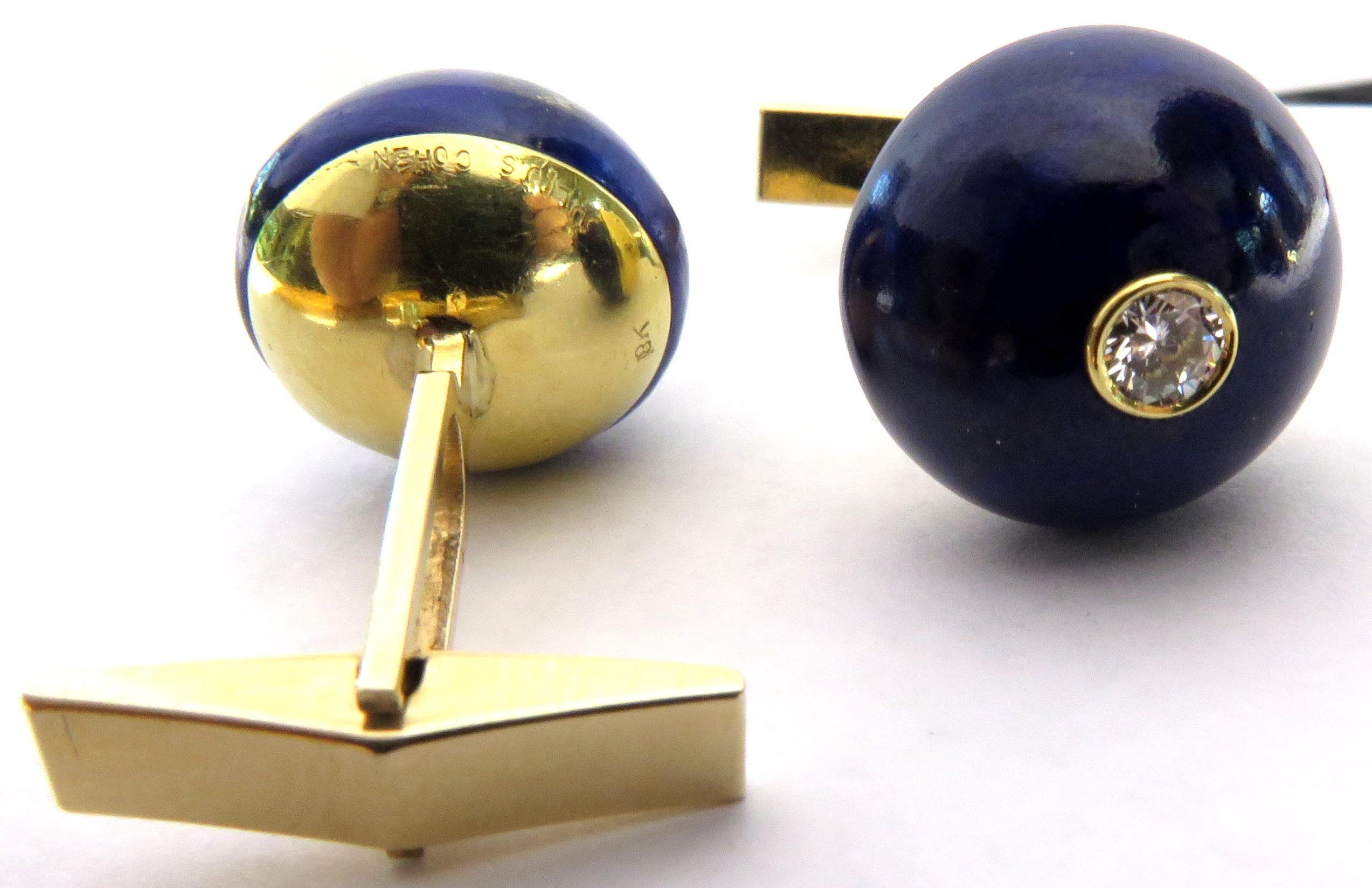 Timeless Julius Cohen Lapis Diamond 18 Karat Gold Cufflinks and Stud Set For Sale 7