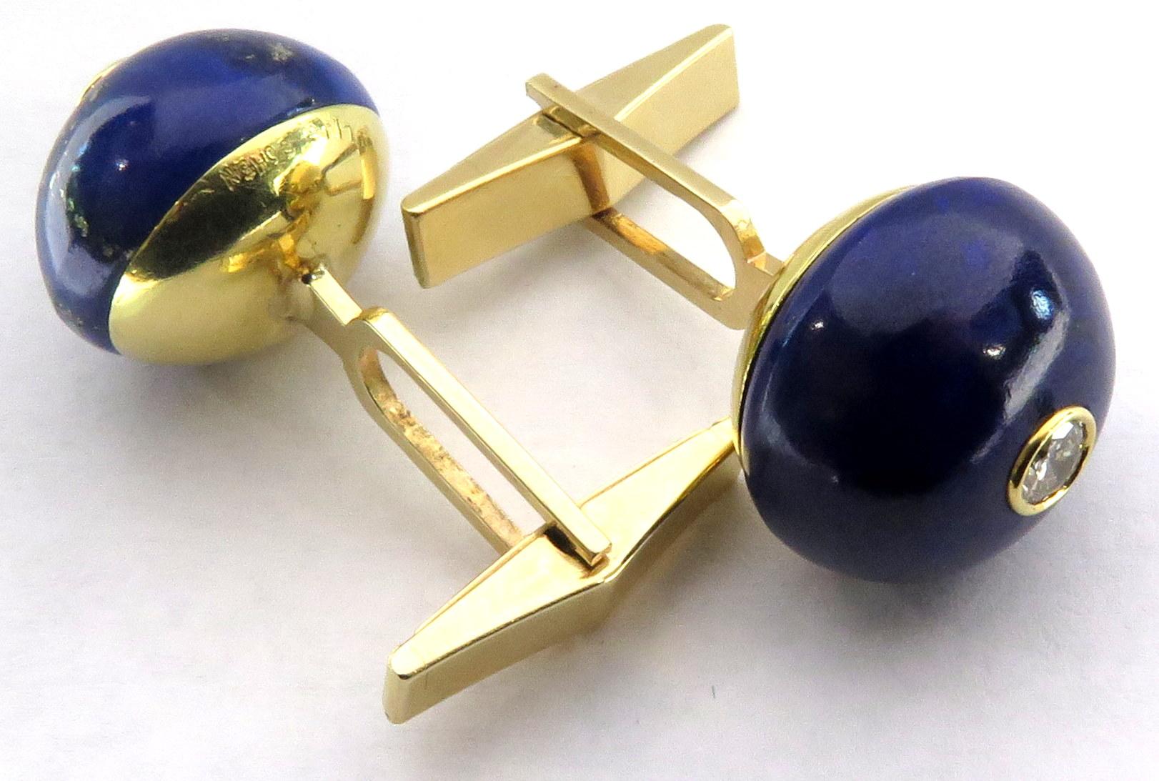 Timeless Julius Cohen Lapis Diamond 18 Karat Gold Cufflinks and Stud Set For Sale 2