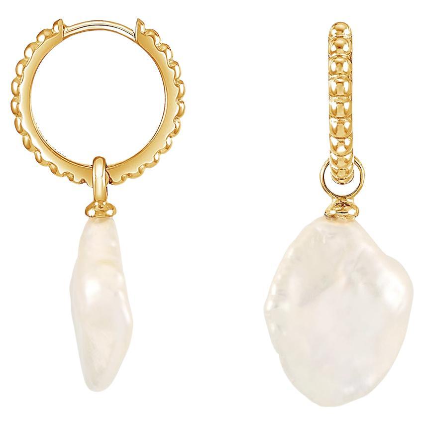 Timeless Keshi Pearl Hoops In 18ct Gold Vermeil For Sale