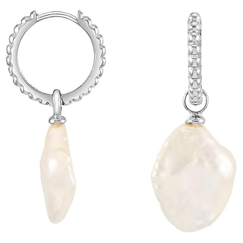 Timeless Keshi Pearl Hoops In Sterling Silver