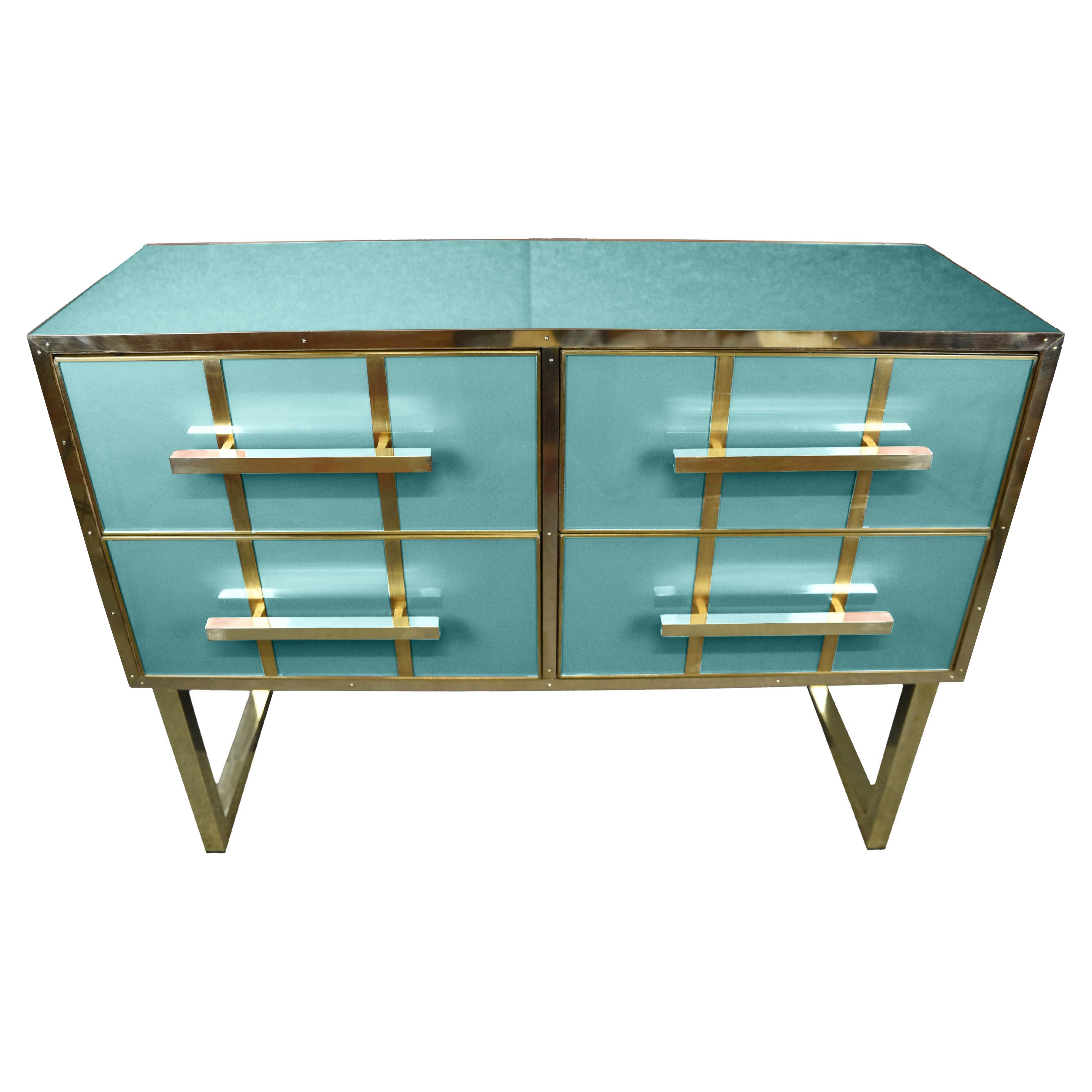 Timeless Luxury: Azure Murano Glass
Brass Chest of Drawers from Italy Availabl