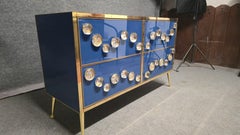 Timeless Luxury: Blue Sideboard with 28 Murano Jewel & Brass Justfurnituress