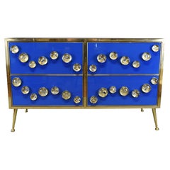 Timeless Luxury: Blue Sideboard with 28 Murano Jewel & Brass Justfurnituress
