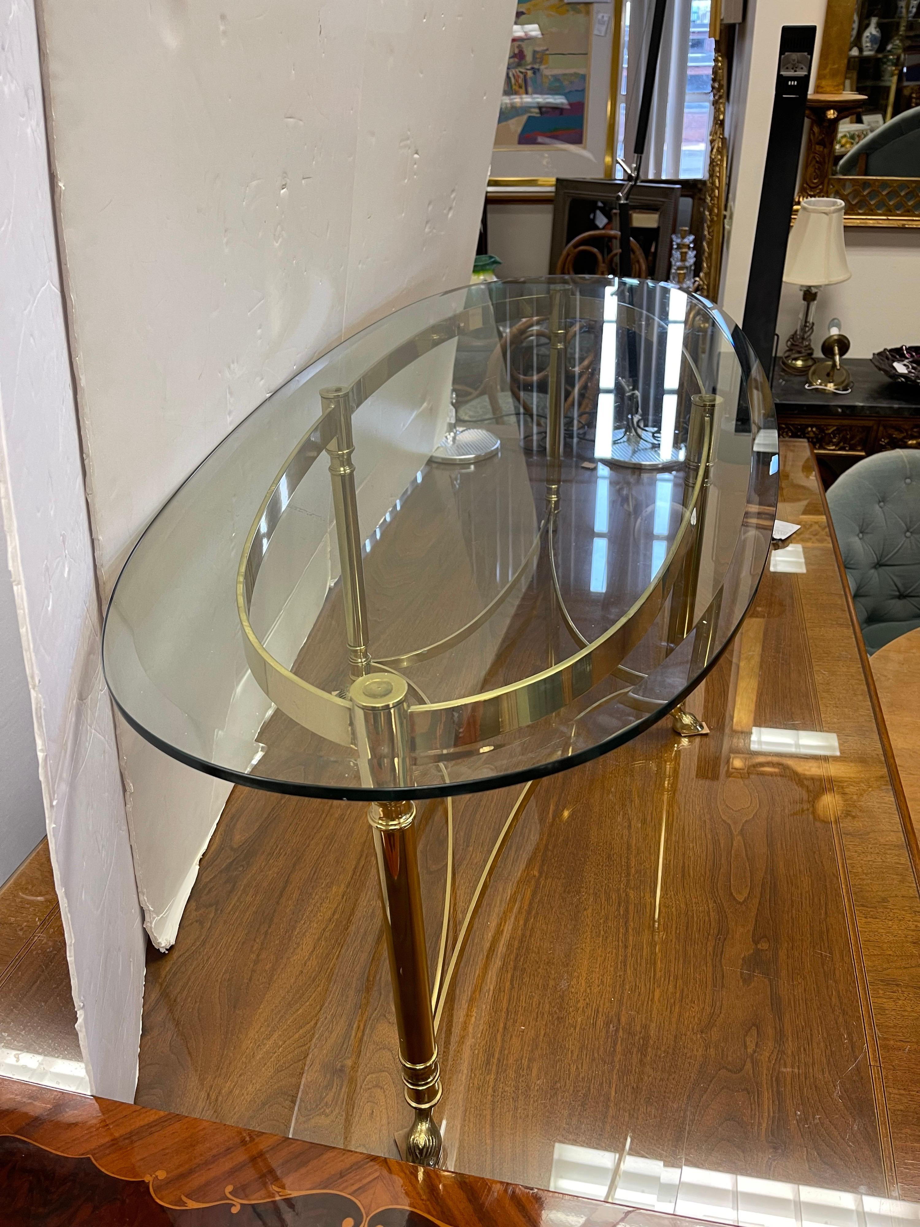Timeless Maison Jansen Oval Brass and Glass Coffee Cocktail Table 1