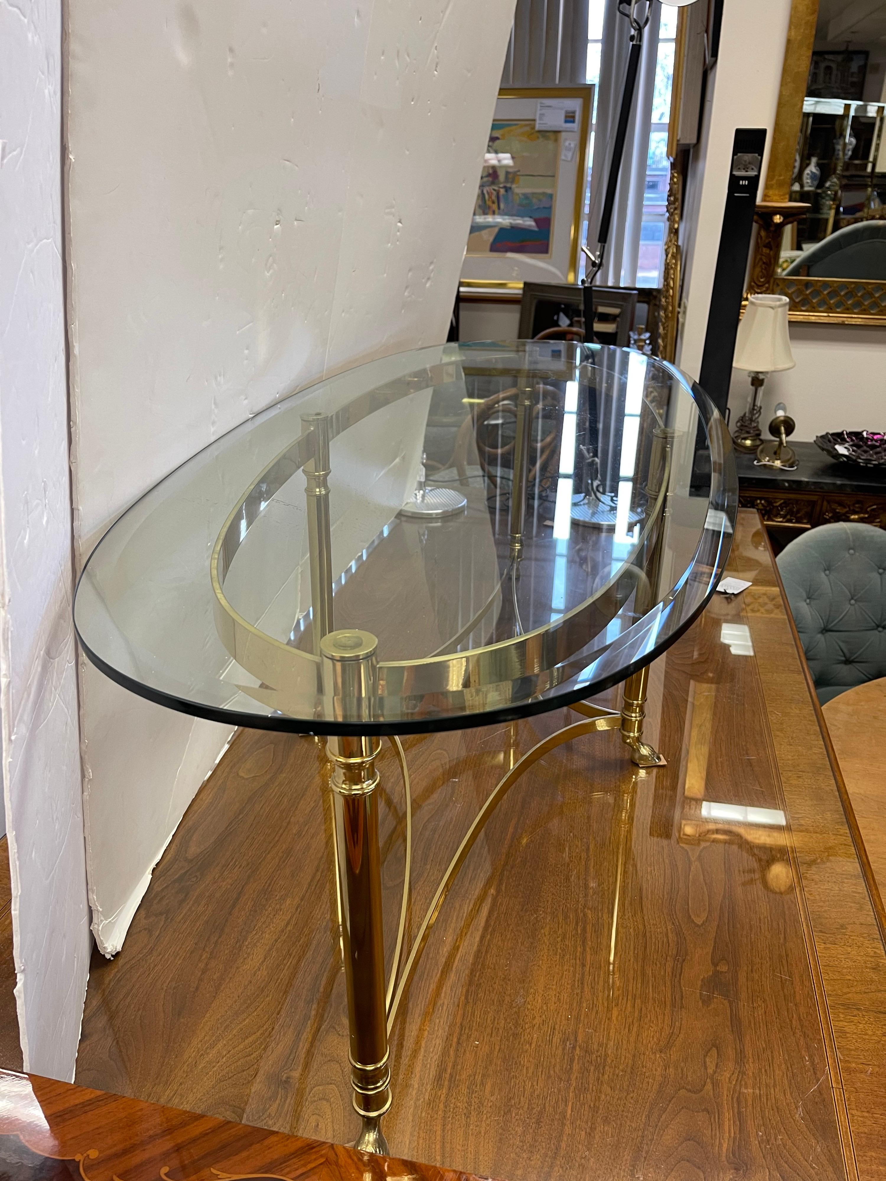 Timeless Maison Jansen Oval Brass and Glass Coffee Cocktail Table 2