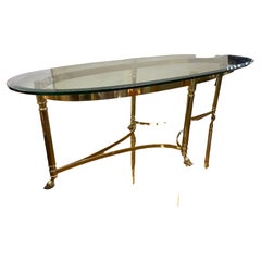 Timeless Maison Jansen Oval Brass and Glass Coffee Cocktail Table
