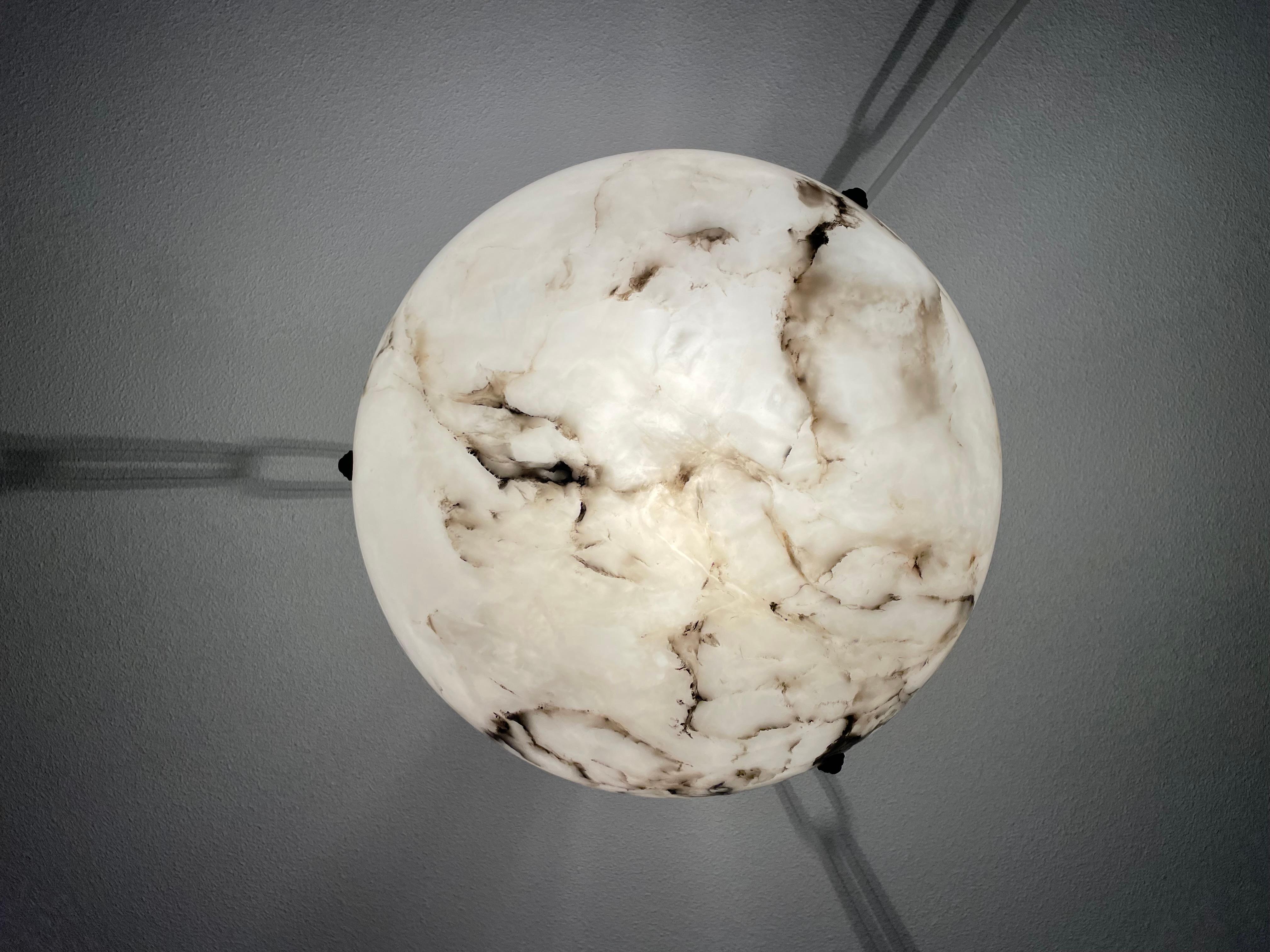 Timeless Marble-Like White & Black Good Size Alabaster Pendant Flush Mount 1920 2