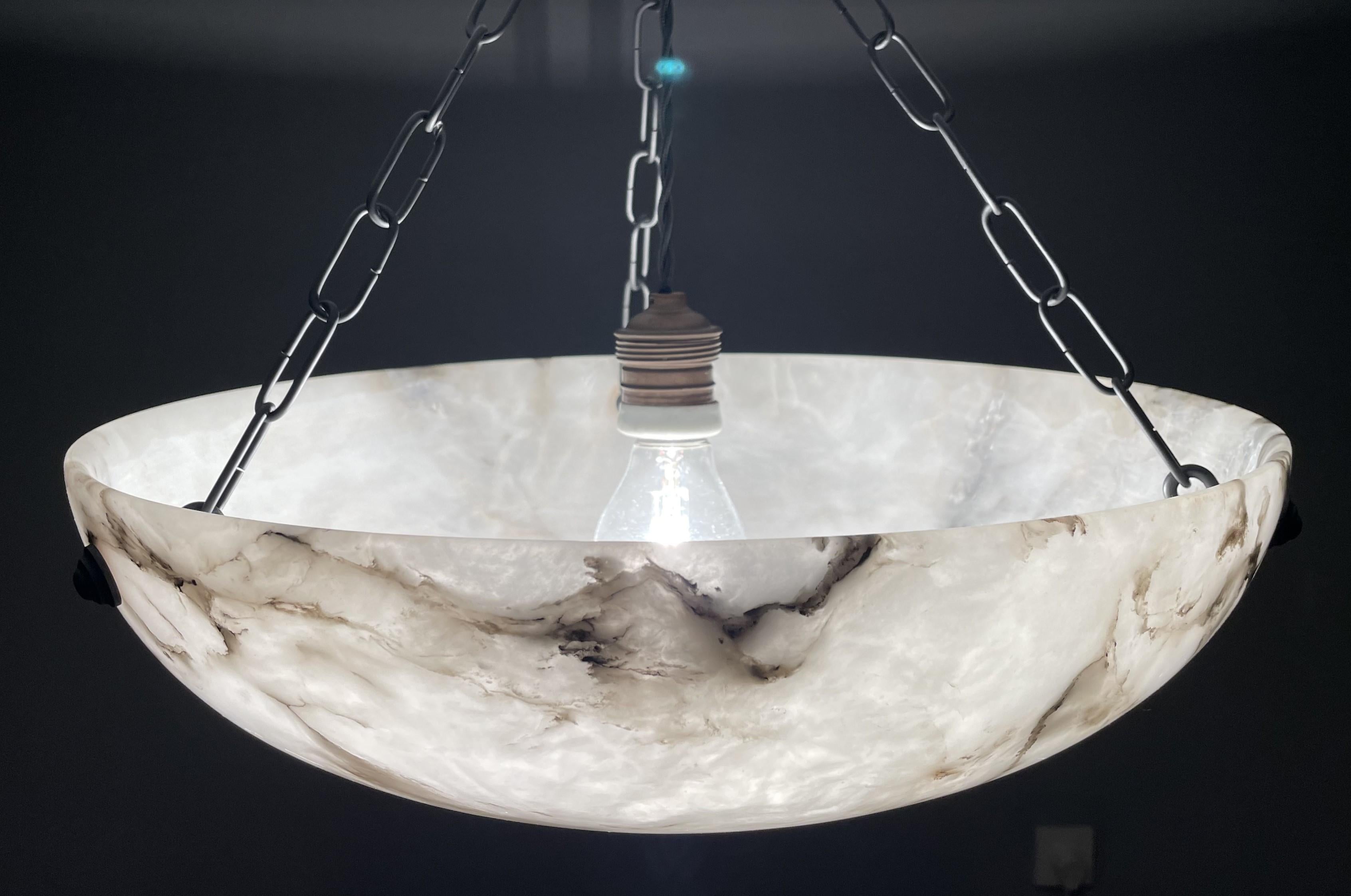 Timeless Marble-Like White & Black Good Size Alabaster Pendant Flush Mount 1920 4