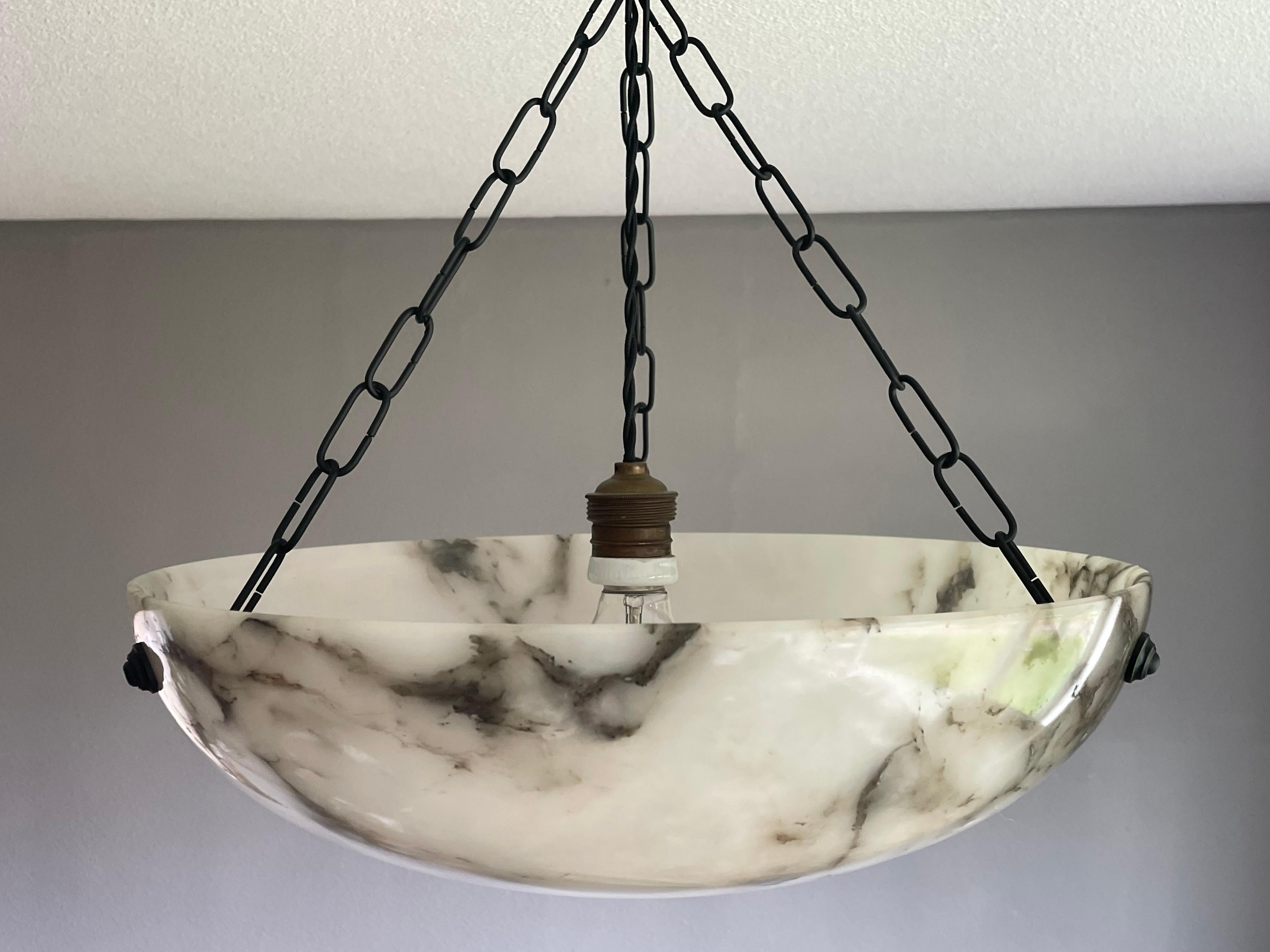 Timeless Marble-Like White & Black Good Size Alabaster Pendant Flush Mount 1920 5