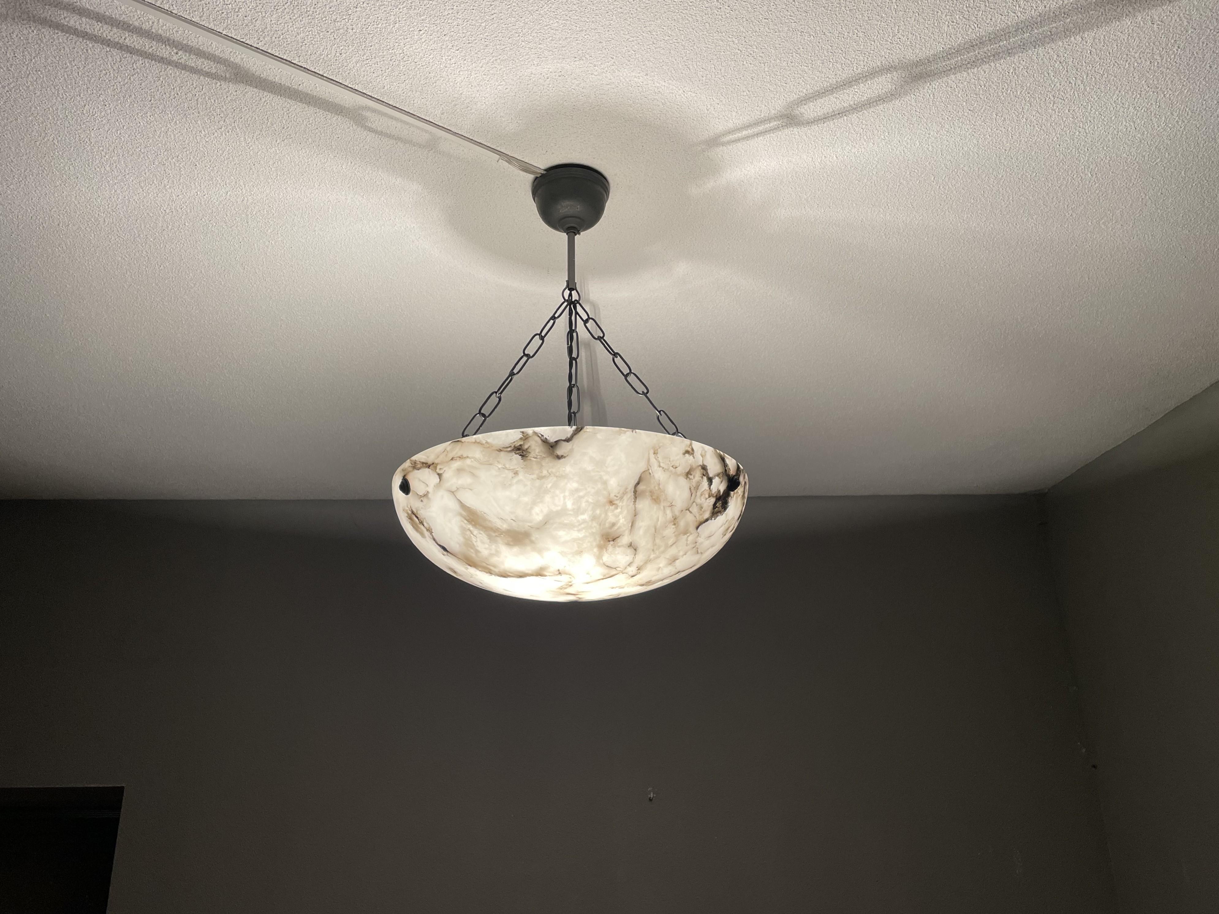 Timeless Marble-Like White & Black Good Size Alabaster Pendant Flush Mount 1920 8