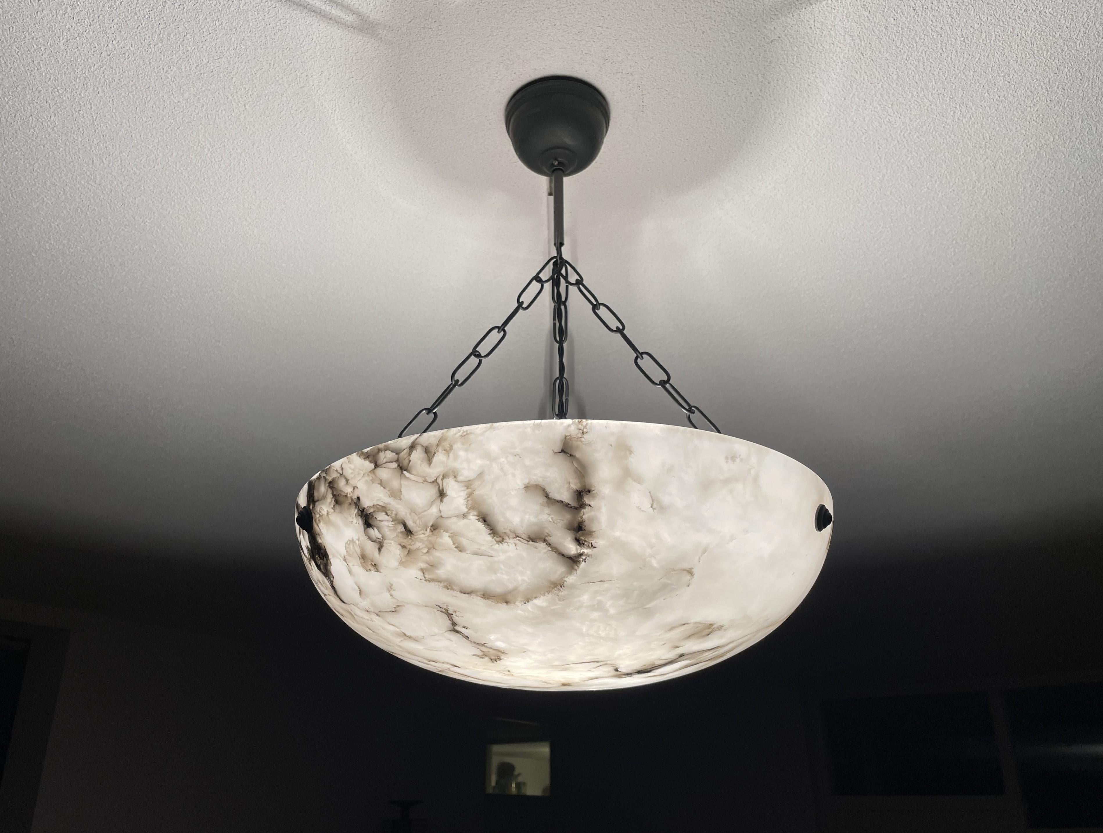 Timeless Marble-Like White & Black Good Size Alabaster Pendant Flush Mount 1920 10