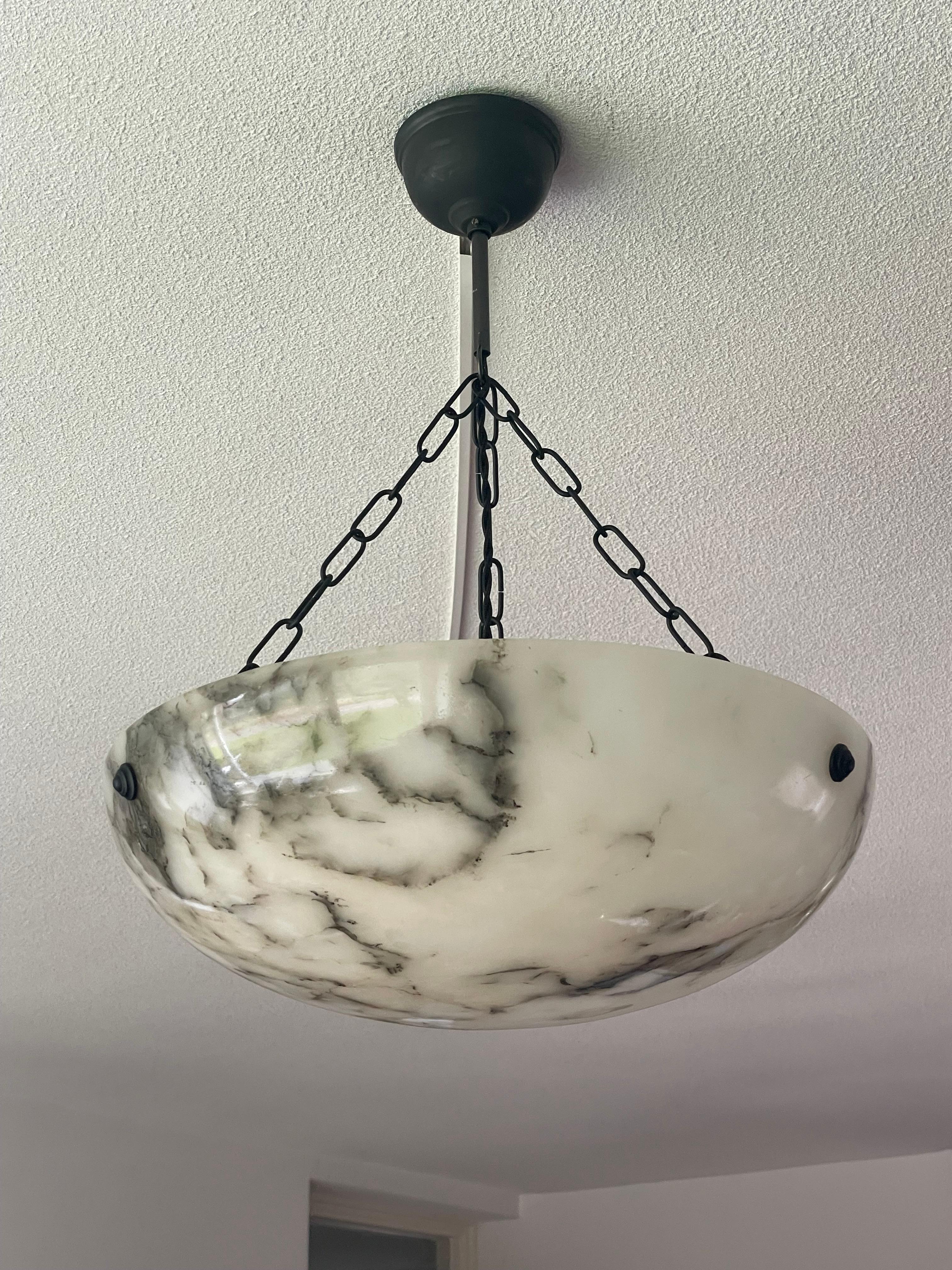 Timeless Marble-Like White & Black Good Size Alabaster Pendant Flush Mount 1920 11