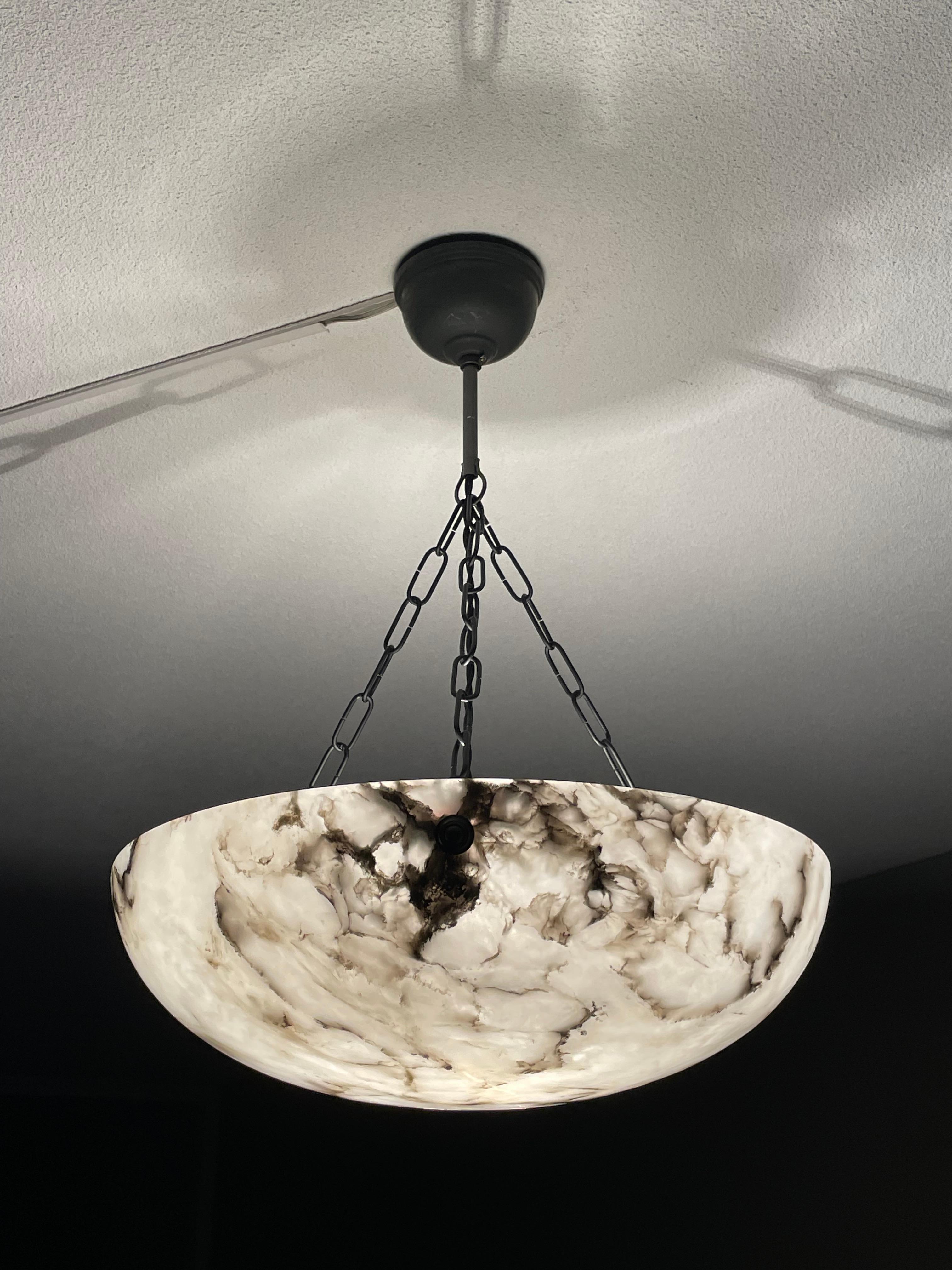 Timeless Marble-Like White & Black Good Size Alabaster Pendant Flush Mount 1920 12