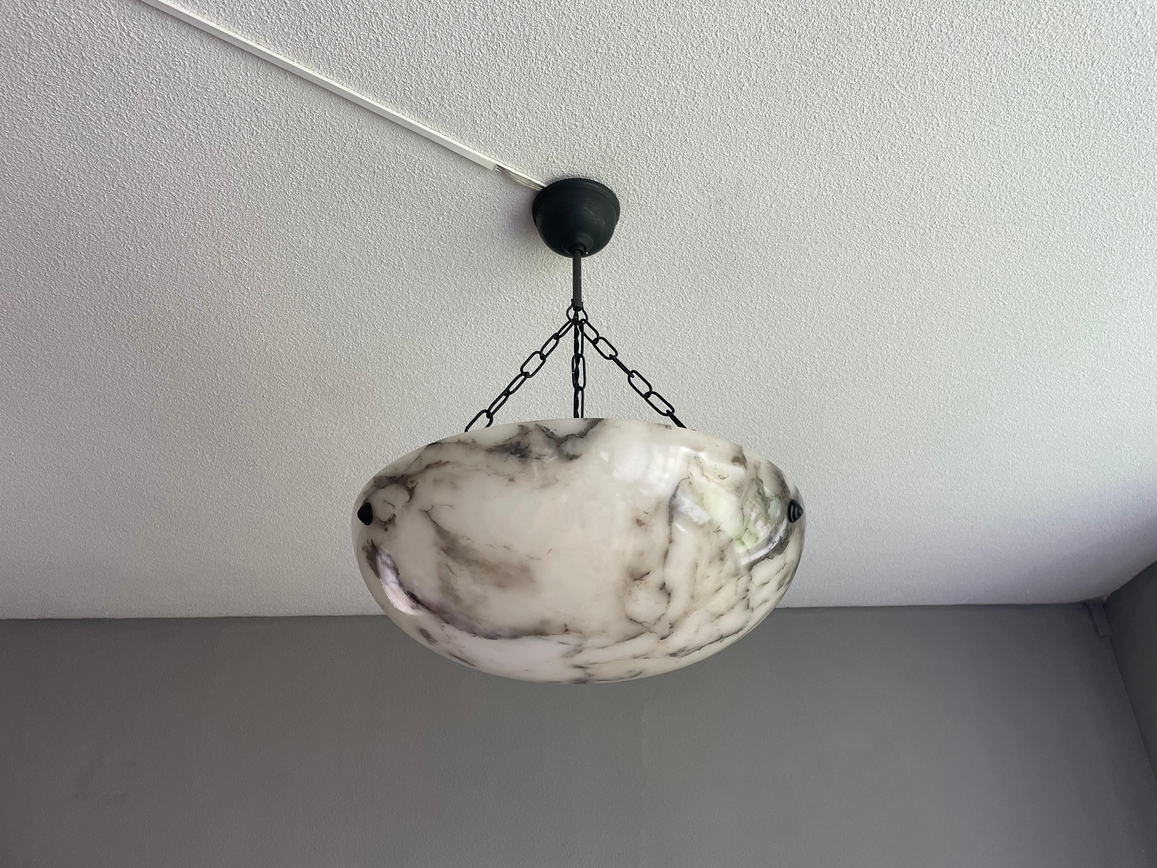 Blackened Timeless Marble-Like White & Black Good Size Alabaster Pendant Flush Mount 1920