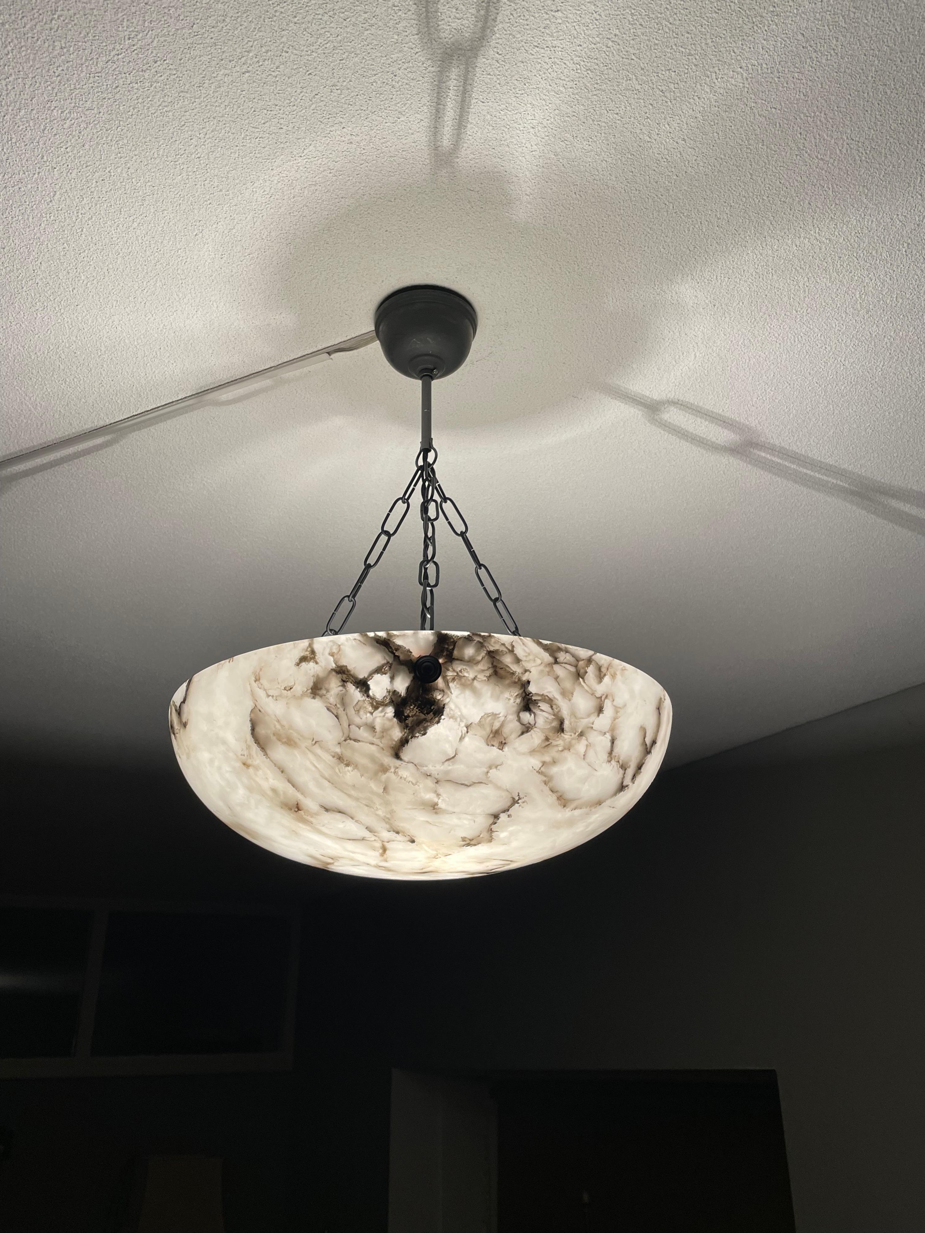 Timeless Marble-Like White & Black Good Size Alabaster Pendant Flush Mount 1920 In Excellent Condition In Lisse, NL