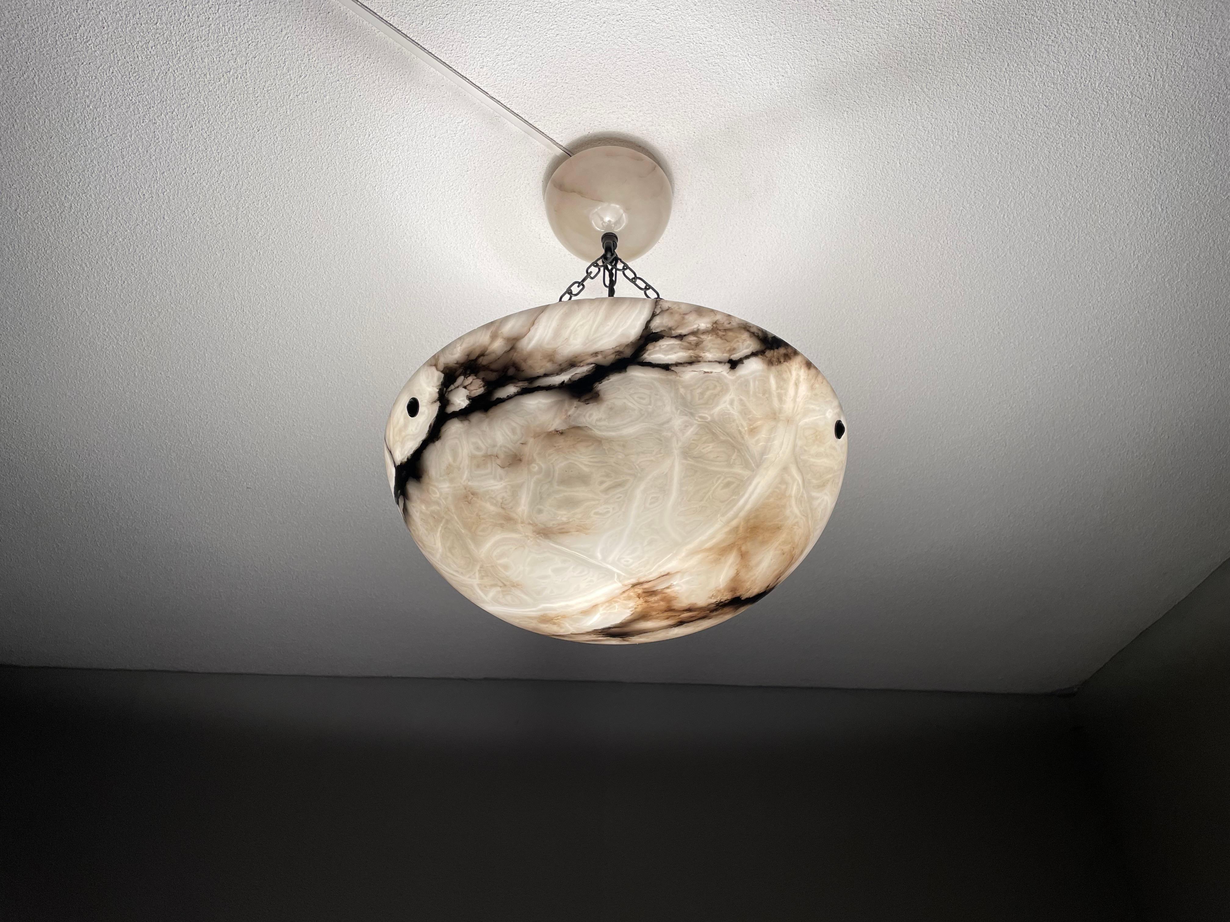Timeless Marble-Like White & Black Good Size Alabaster Pendant Flush Mount 1920 In Good Condition In Lisse, NL