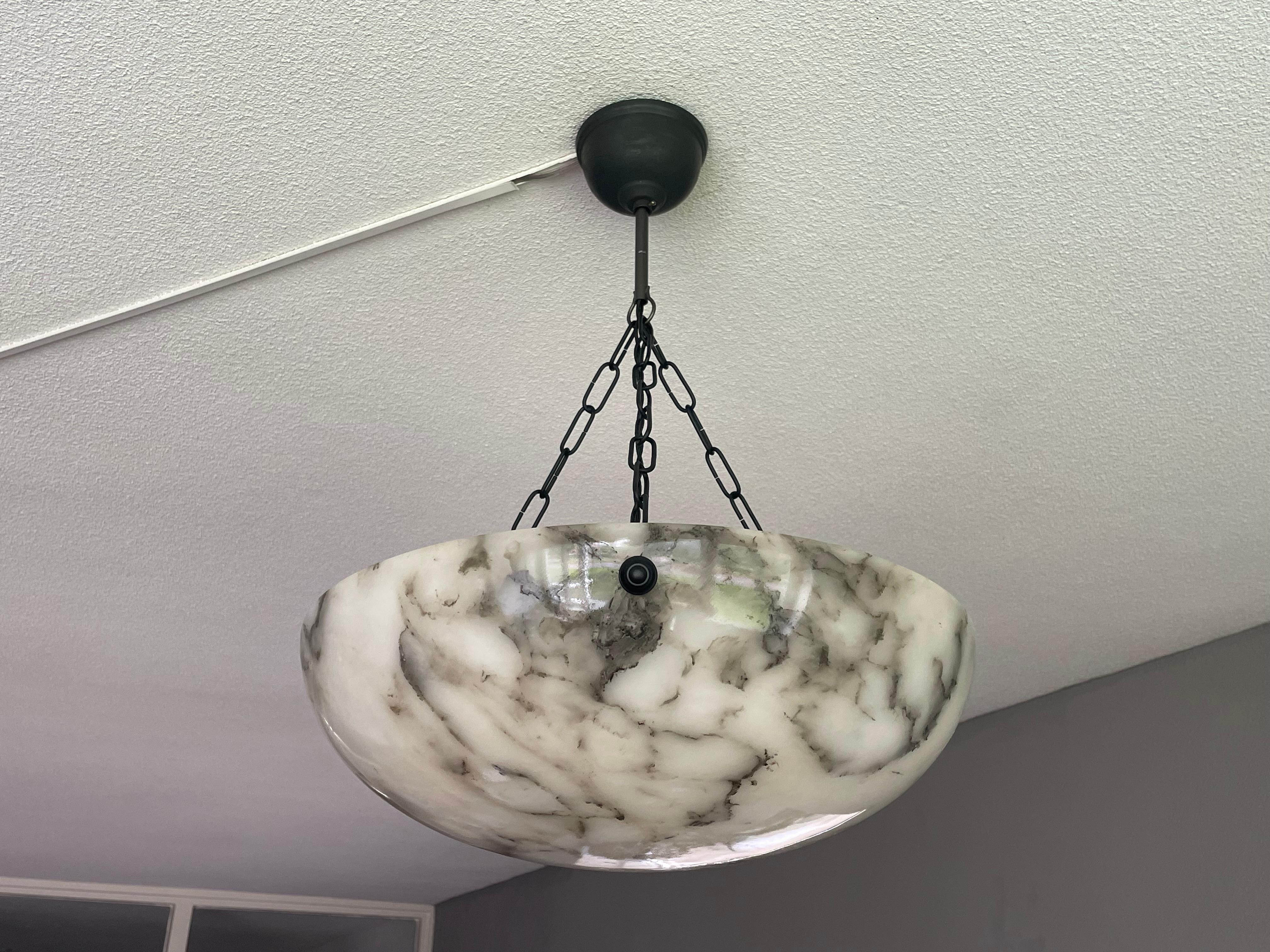 20th Century Timeless Marble-Like White & Black Good Size Alabaster Pendant Flush Mount 1920