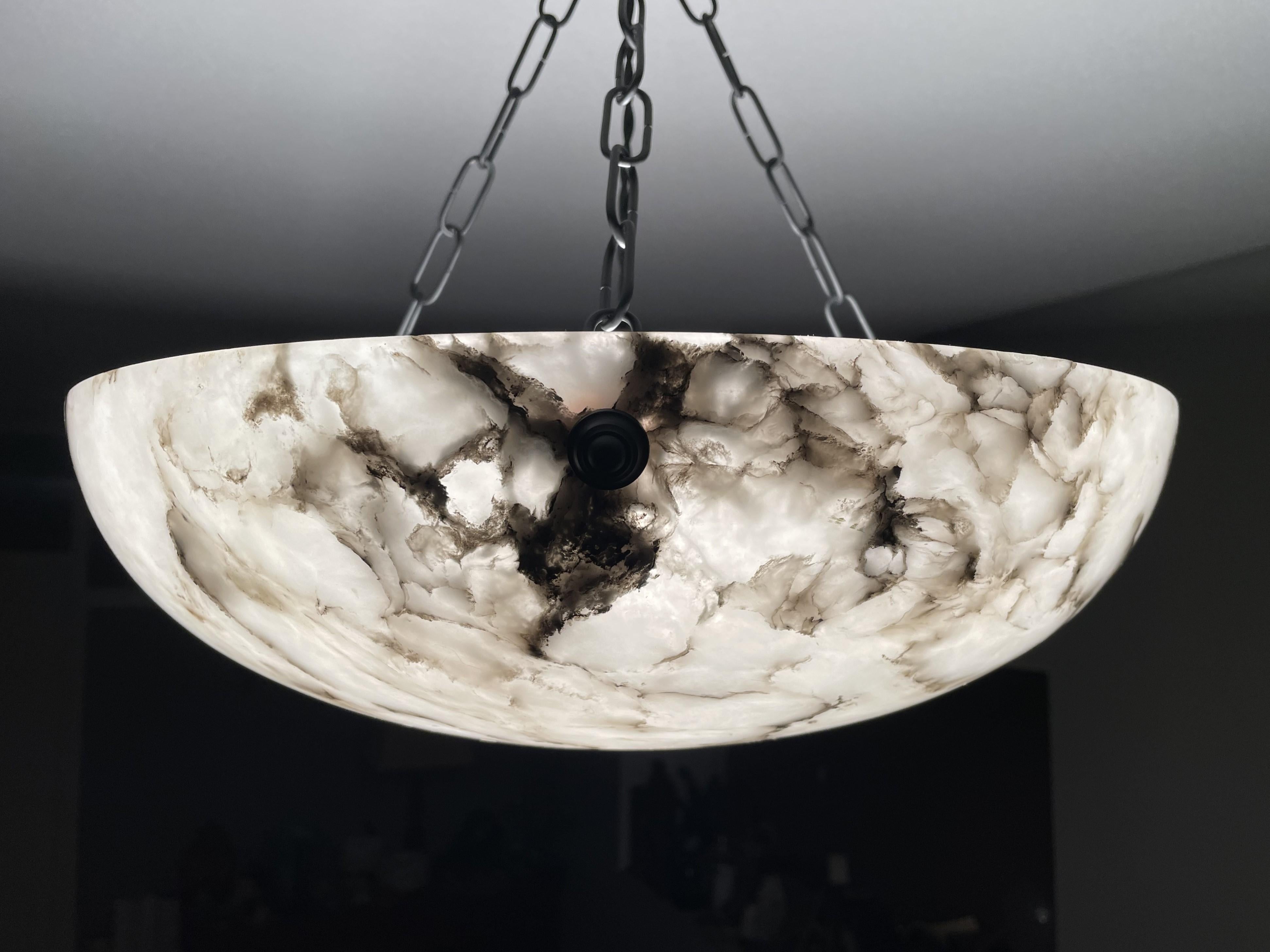 Metal Timeless Marble-Like White & Black Good Size Alabaster Pendant Flush Mount 1920
