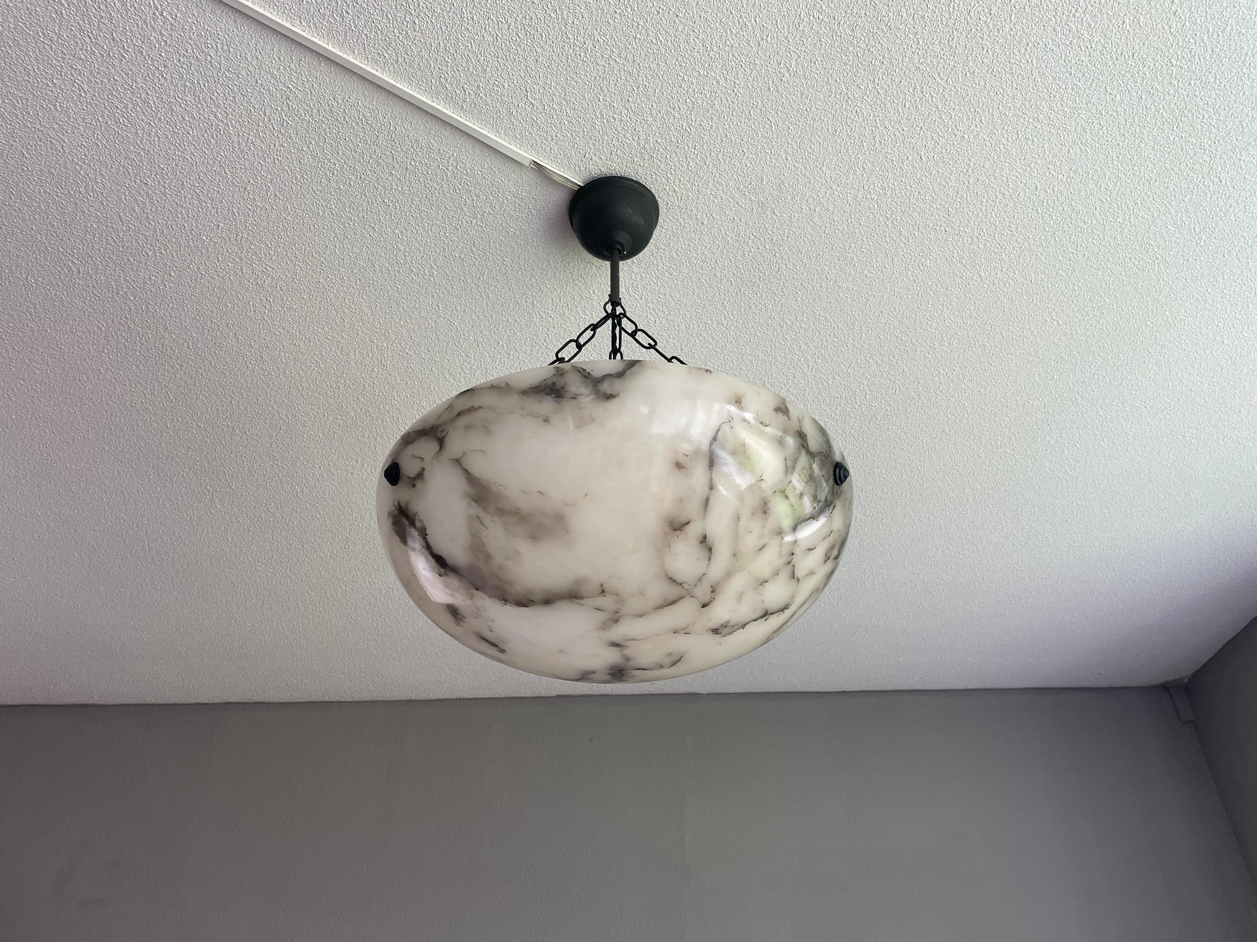 Timeless Marble-Like White & Black Good Size Alabaster Pendant Flush Mount 1920 1