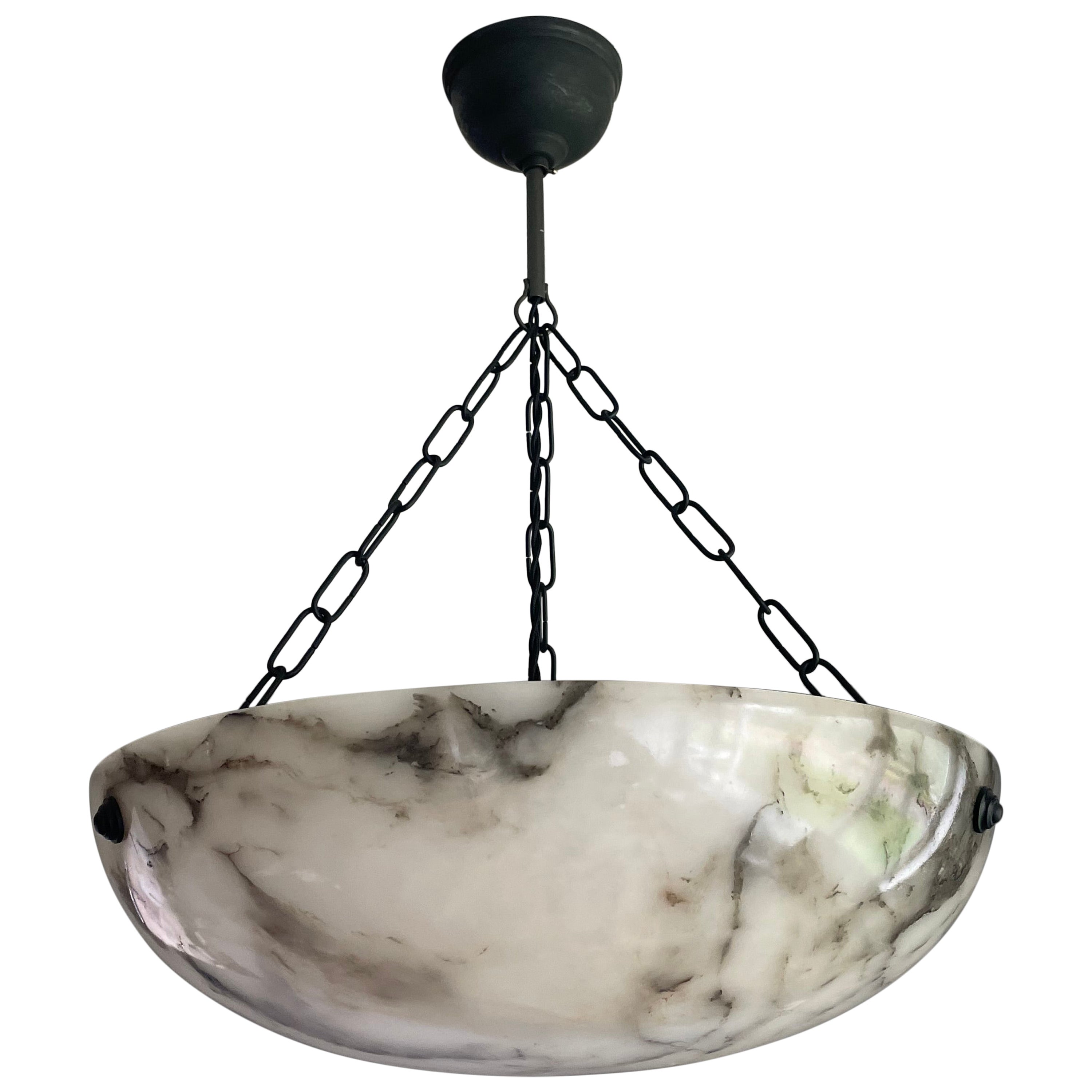 Timeless Marble-Like White & Black Good Size Alabaster Pendant Flush Mount 1920
