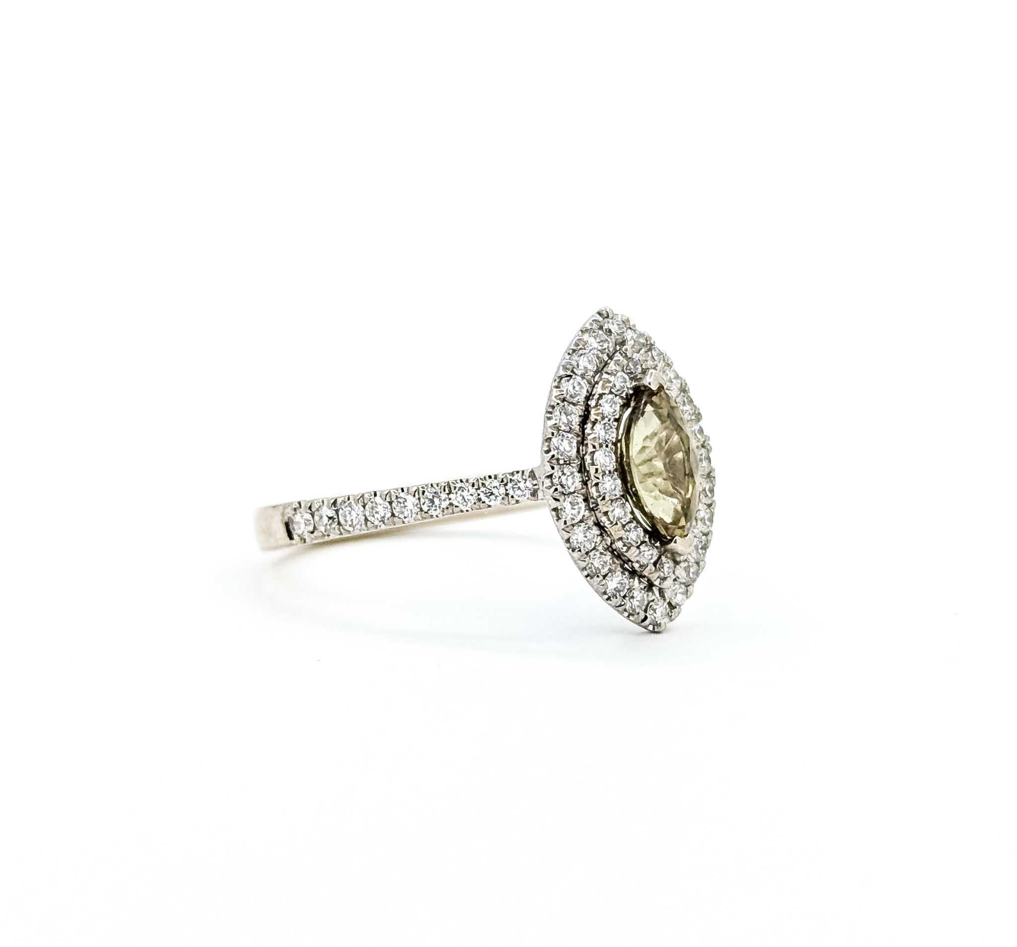 Contemporary Timeless Marquise Alexandrite and Diamond Ring in 18k White Gold For Sale