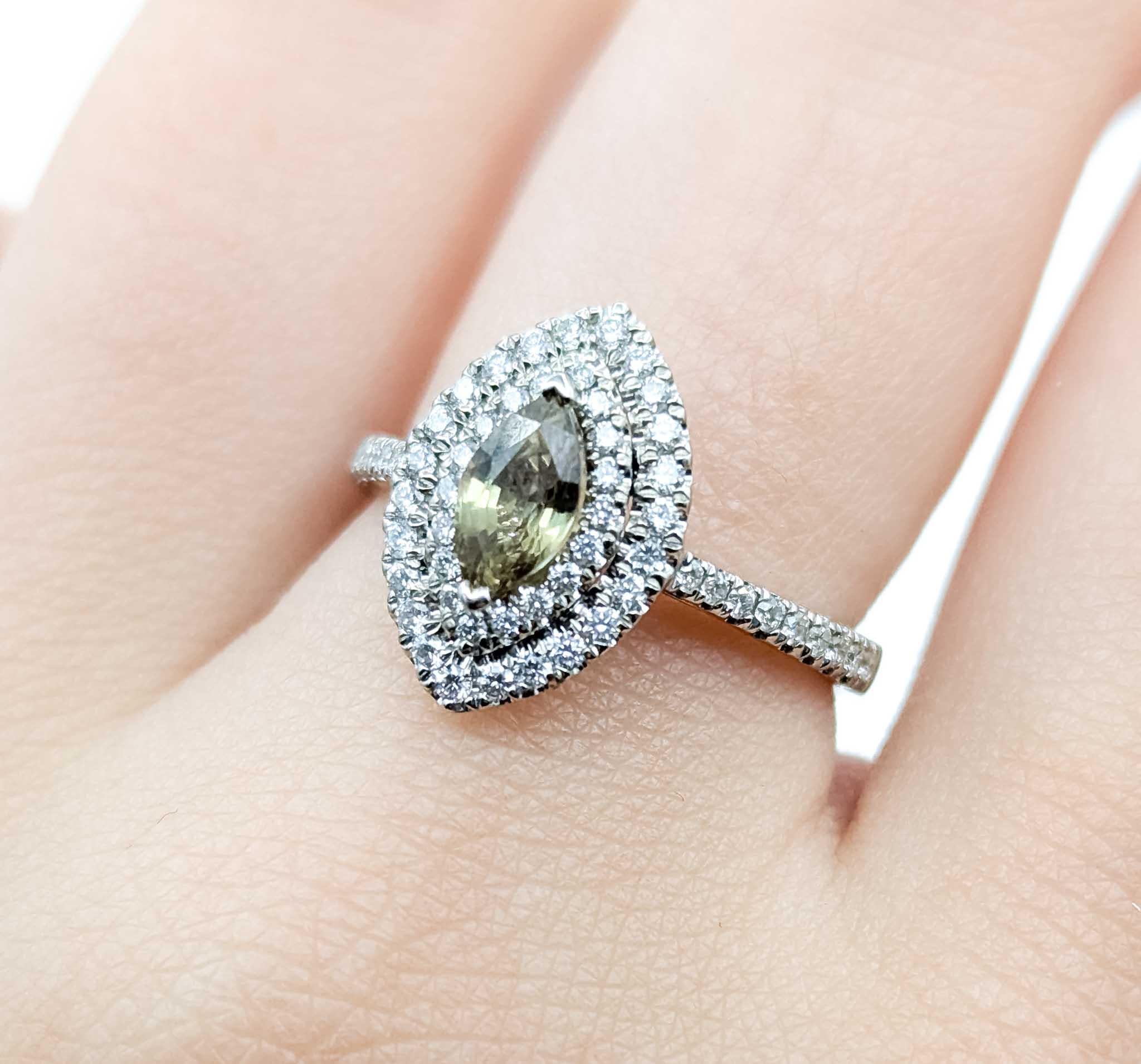 Timeless Marquise Alexandrite and Diamond Ring in 18k White Gold For Sale 1