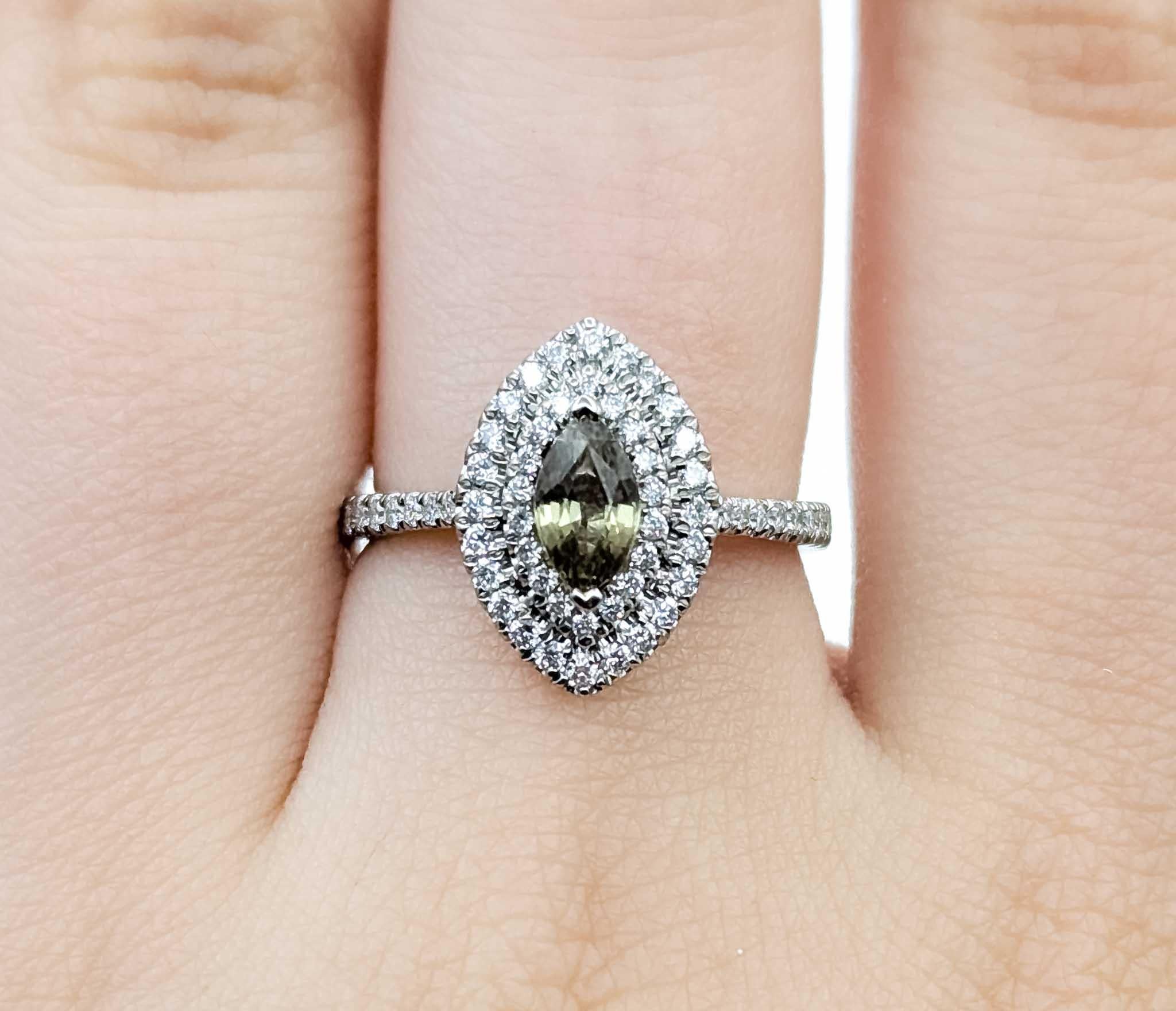 Timeless Marquise Alexandrite and Diamond Ring in 18k White Gold For Sale 2
