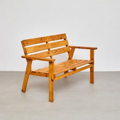 Timeless Mid-Century French Wood Bench, circa 1960