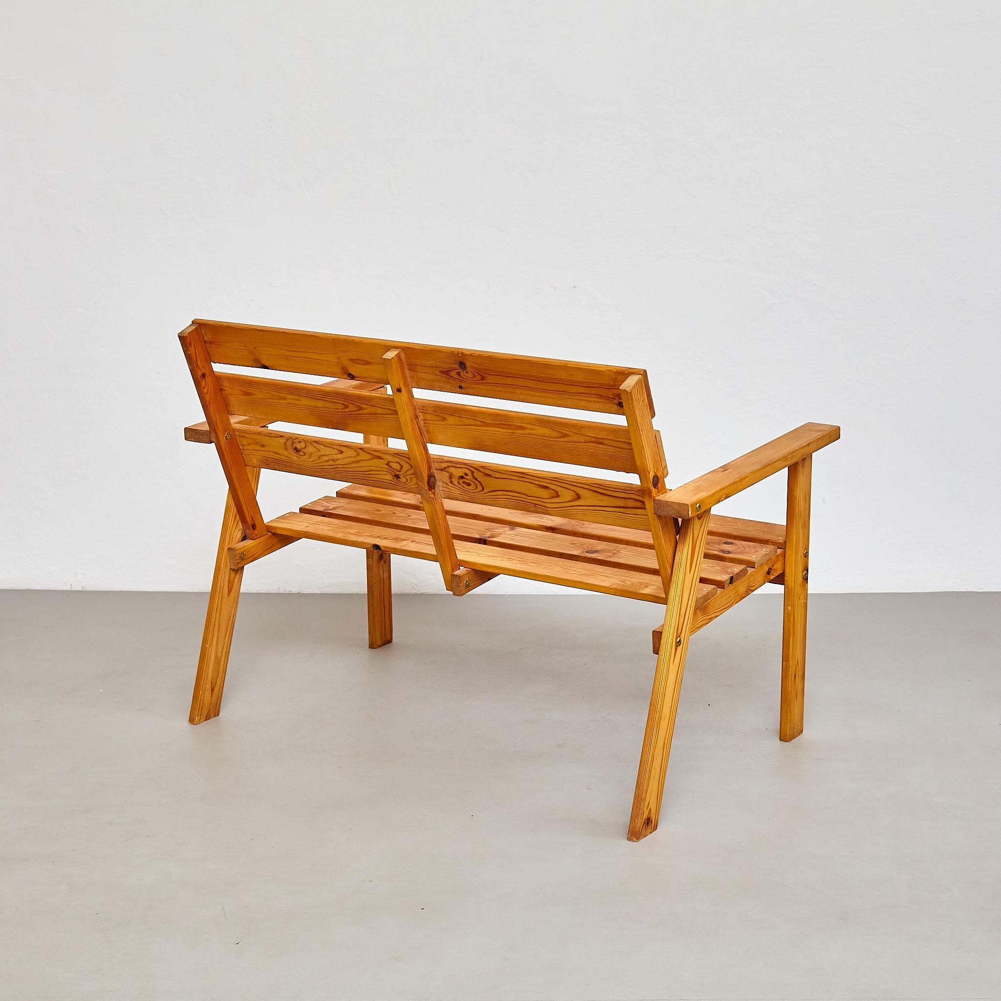 Milieu du XXe siècle Banc intemporel en bois français du milieu du siècle, vers 1960 en vente