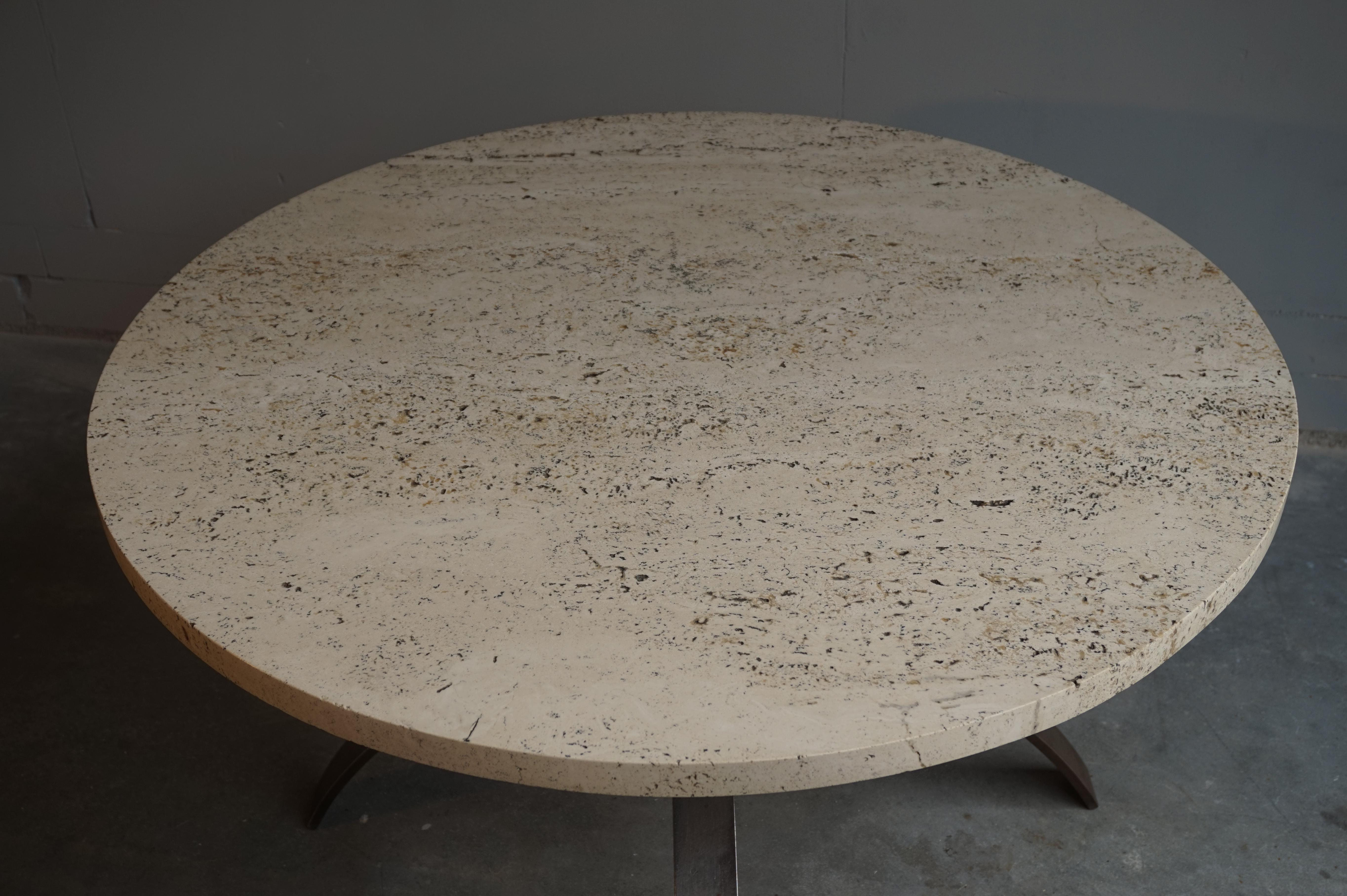 Timeless Midcentury Modern Wrought Iron and Travertine Coffee Table 1960s Design For Sale 3