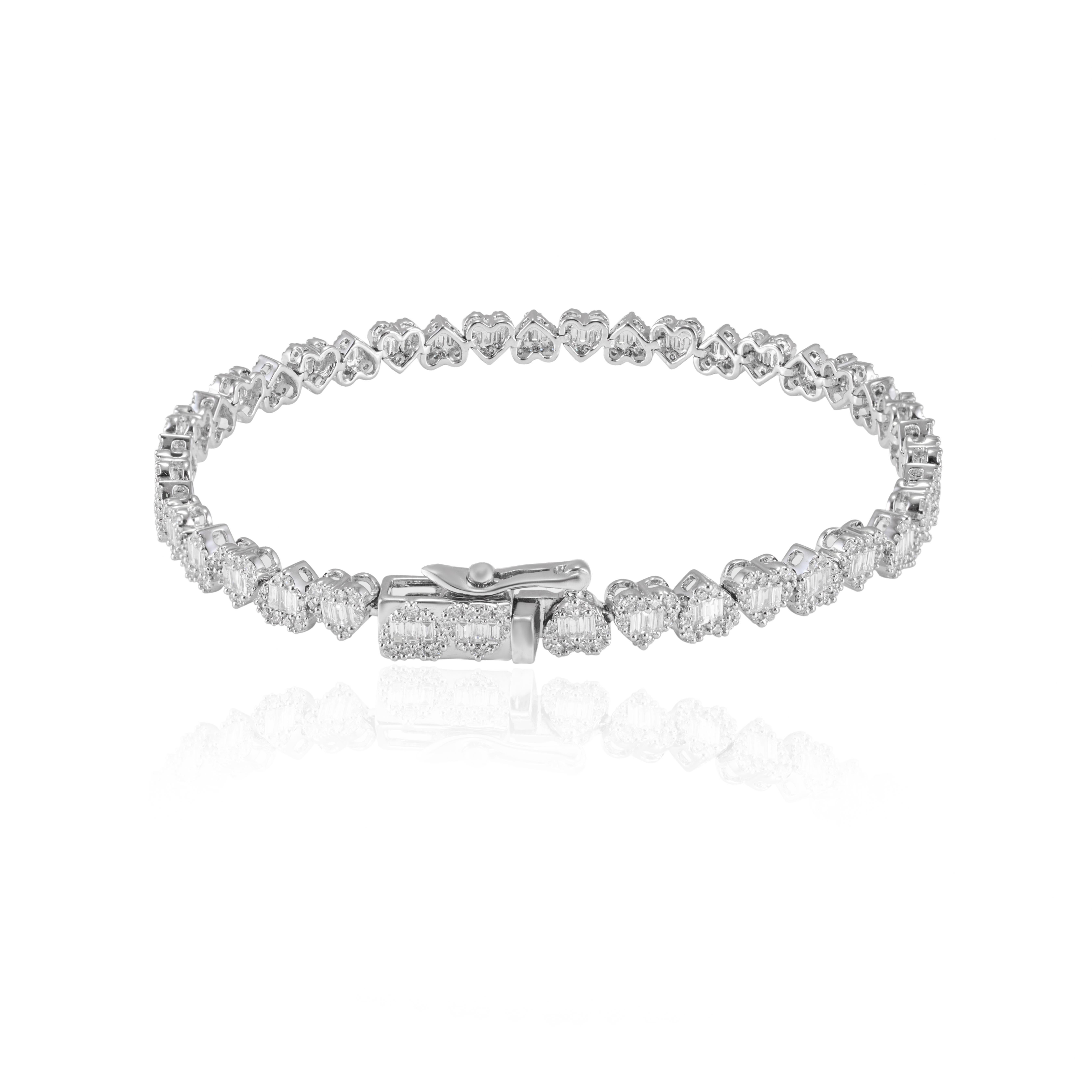 Timeless Natural 2,11ct Diamond Heart Tennis Armband 18k Solid White Gold Damen im Angebot
