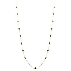 Timeless Natural 4.29ct Blue Sapphire Diamond Chain Necklace in 18k Yellow Gold