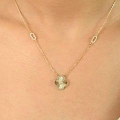 Timeless Natural Diamond Clover Pendant Necklace in 14k Yellow Gold Gift for Mom