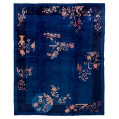 Antique Timeless Navy Blue Chinese Rug 