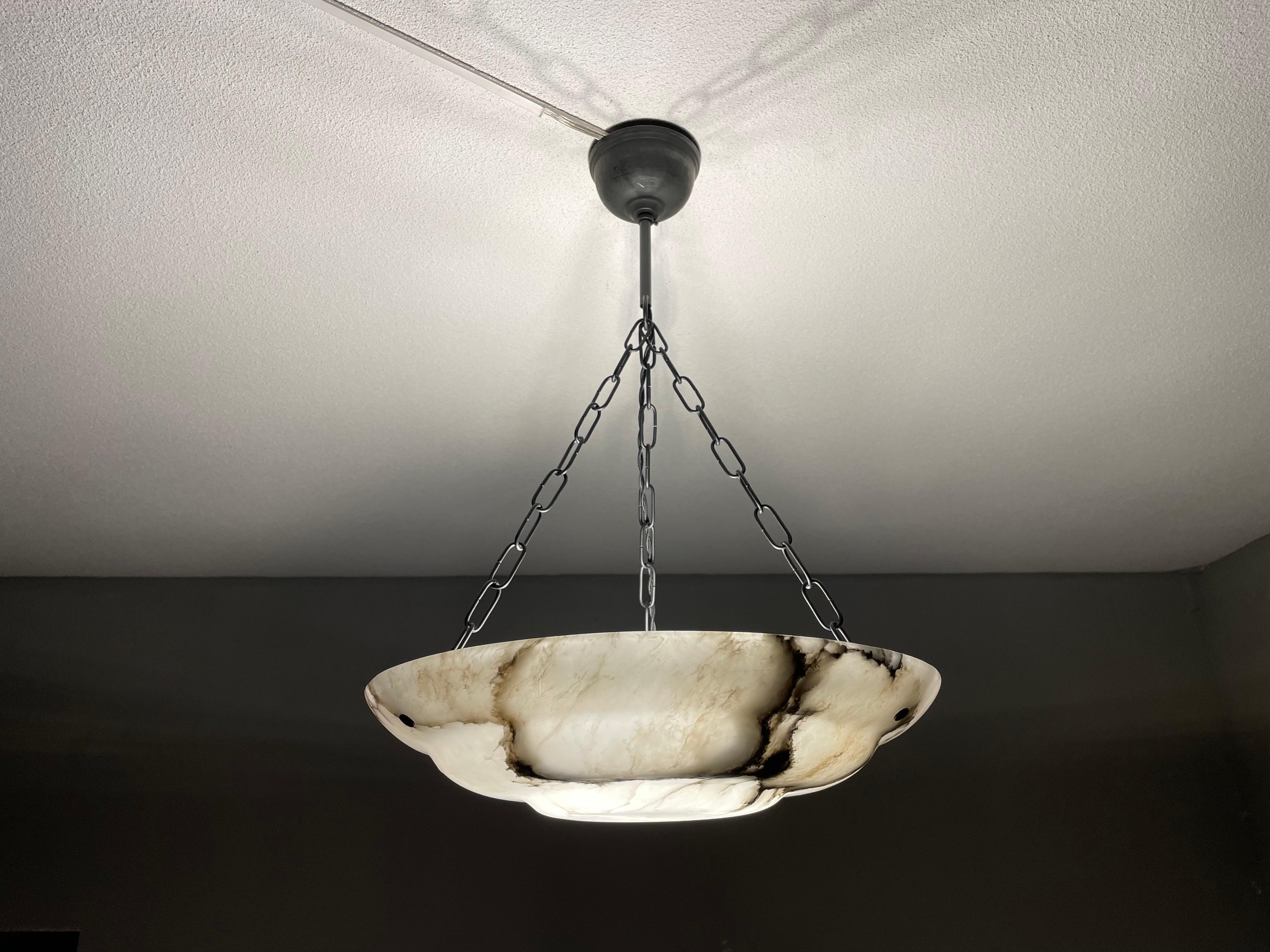 Timeless & Near Mint White & Black Antique Alabaster Pendant Chandelier 1920 11