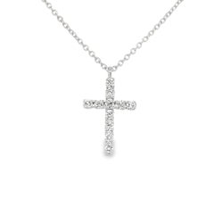 New 18k White Gold Necklace Cross Pendant with Natural Diamonds