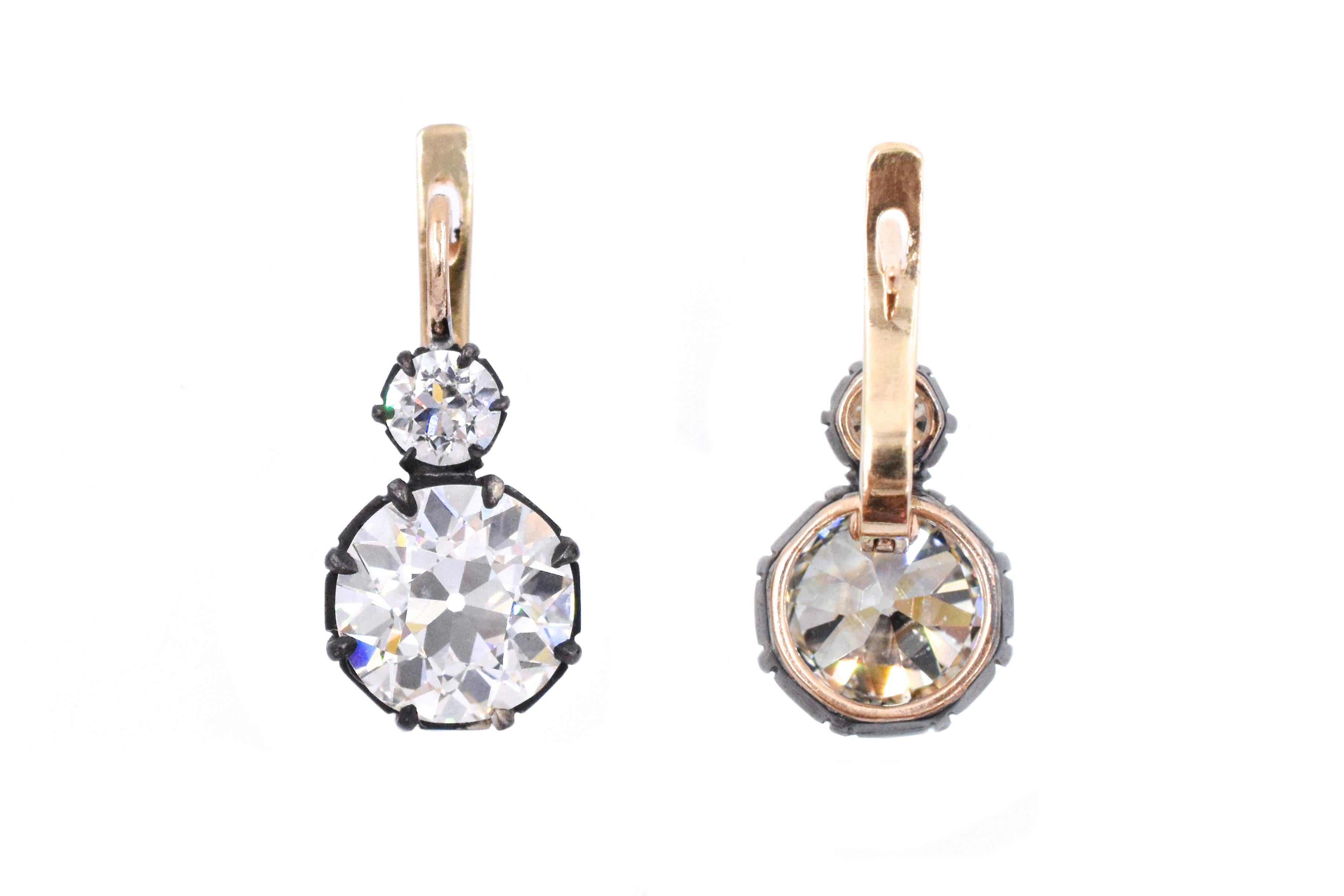 Timeless Old European Diamond Double Drop Earrings For Sale 4