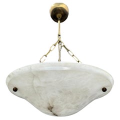 Timeless Midcentury Modern White Alabaster & Brass Flush Mount / Pendant Light