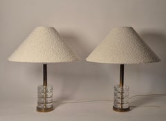 Timeless pair of Scandinavian Modern table lamps with Orrefors glass and brass