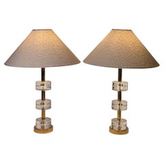 Timeless pair of Scandinavian Modern table lamps with Orrefors glass and brass