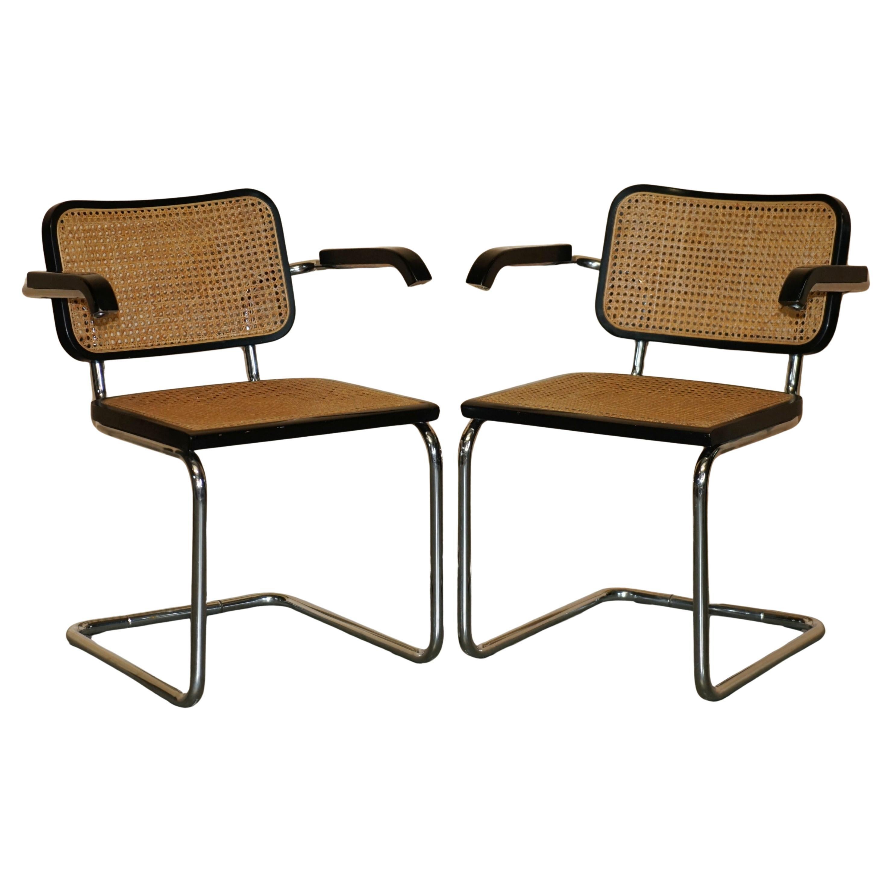 TIMELESS PAIR OF ViNTAGE MARCEL BREUER CESCA KNOLL B32 CHROME BERGERE ARMCHAIRS
