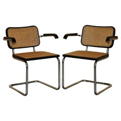 TIMELESS PAIR OF ViNTAGE MARCEL BREUER CESCA KNOLL B32 CHROME BERGERE ARMCHAIRS
