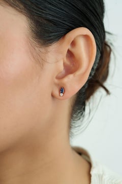 Timeless Pear-Cut Blue Sapphire & Diamond Stud Earrings in 14K Solid Yellow Gold