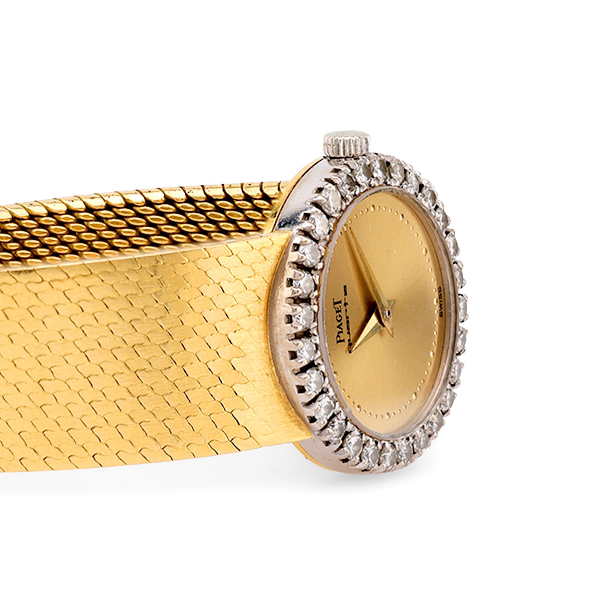 Brilliant Cut Timeless Piaget diamond 18k yellow gold watch